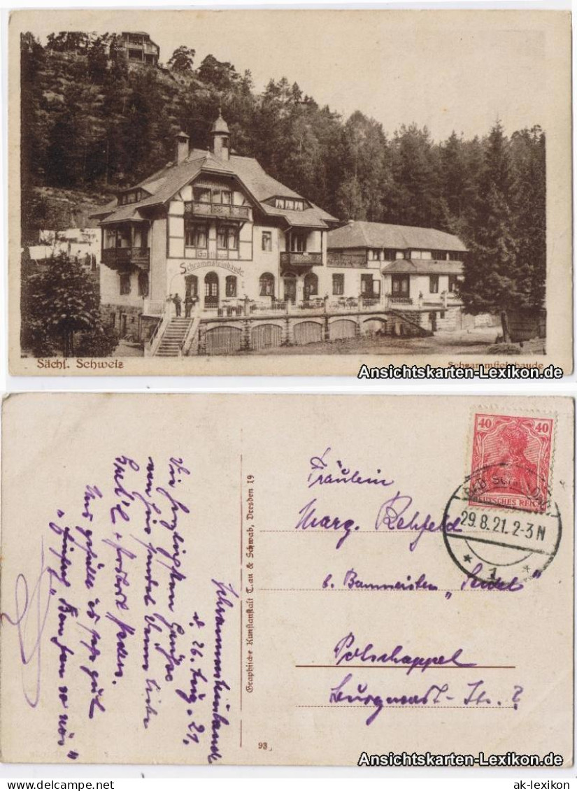 Ansichtskarte Kirnitzschtal-Sebnitz Schrammsteinebaude 1921 - Kirnitzschtal