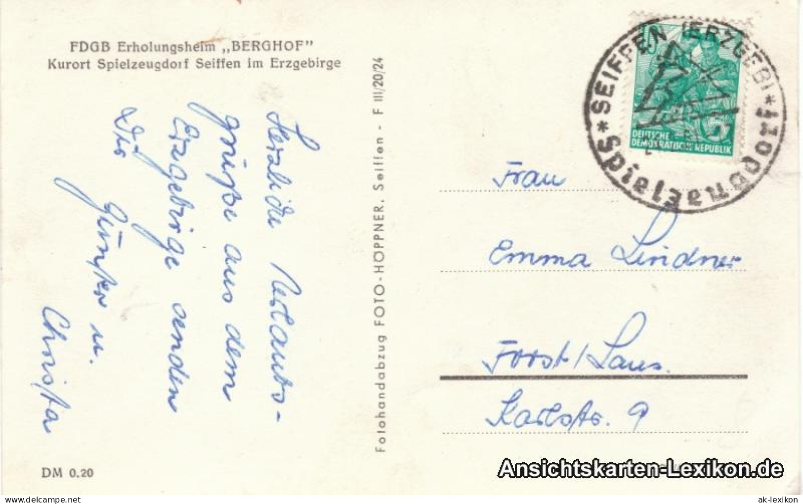 Ansichtskarte Seiffen (Erzgebirge) FDGB-Erholungsheim \&#34;Berghof\&#34; 1961 - Seiffen