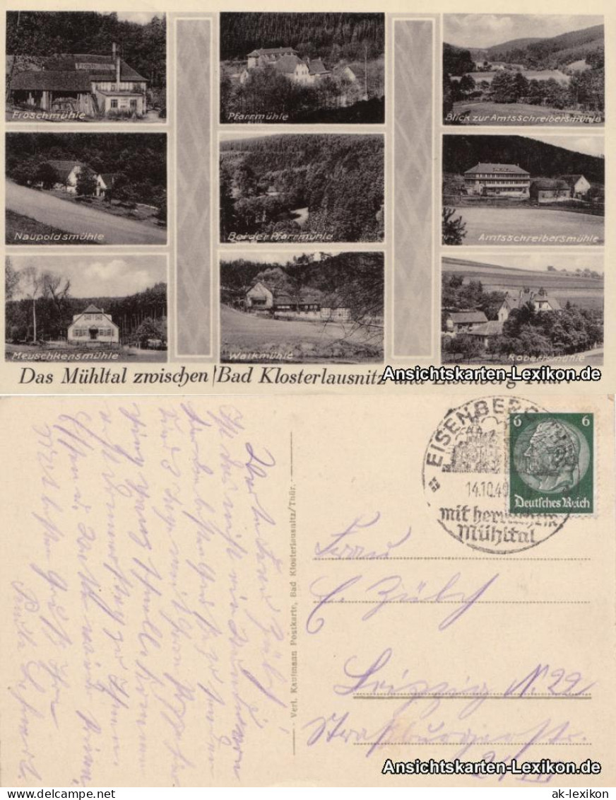 Ansichtskarte Eisenberg (Thüringen) 9 Mühlen - Karte - Das Mühltal 1940 - Eisenberg