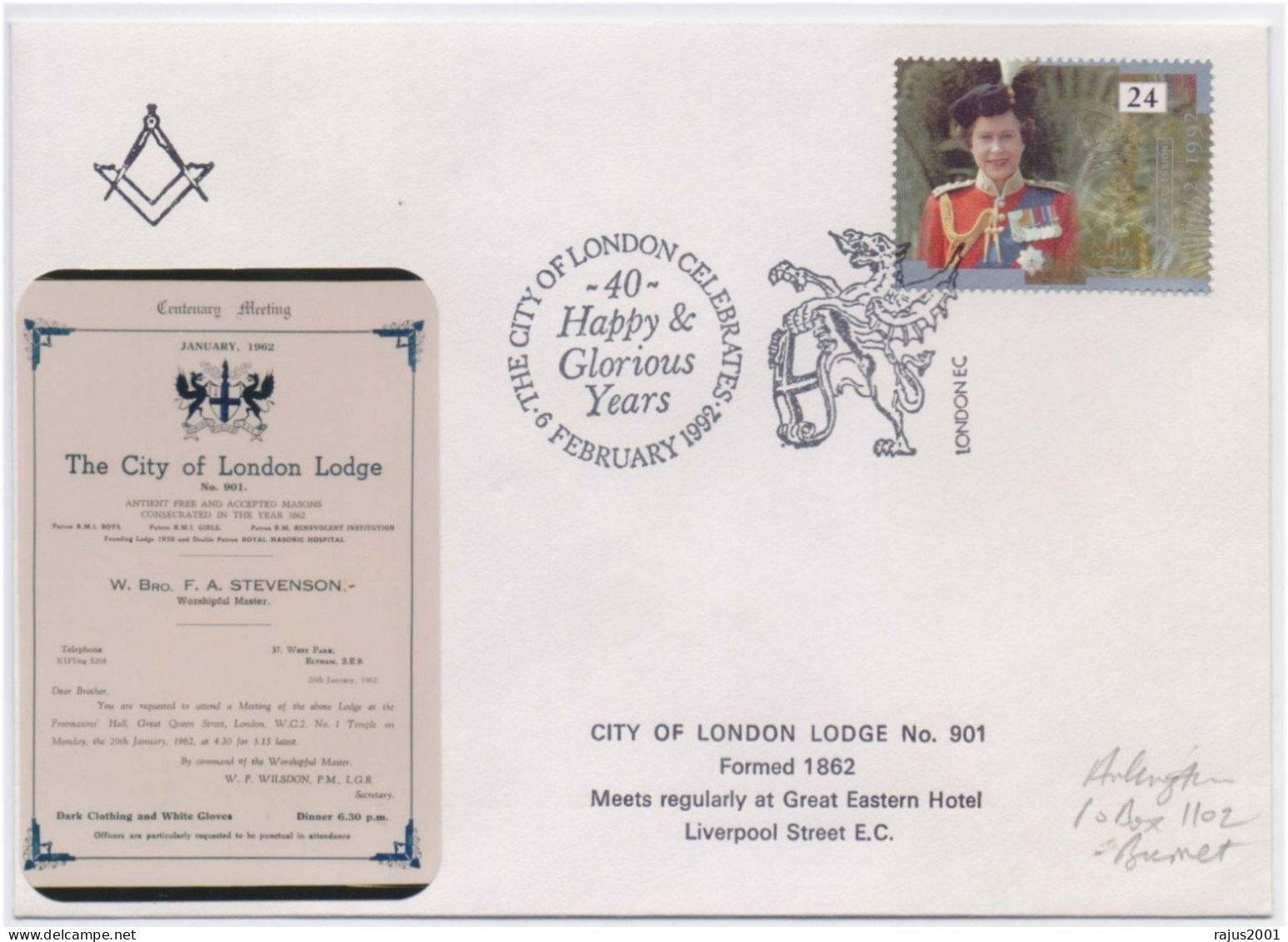 City Of London Lodge No. 901 Freemasonry Masonic Limited Edition Only 100 Cover Issued Britain FDC - Vrijmetselarij