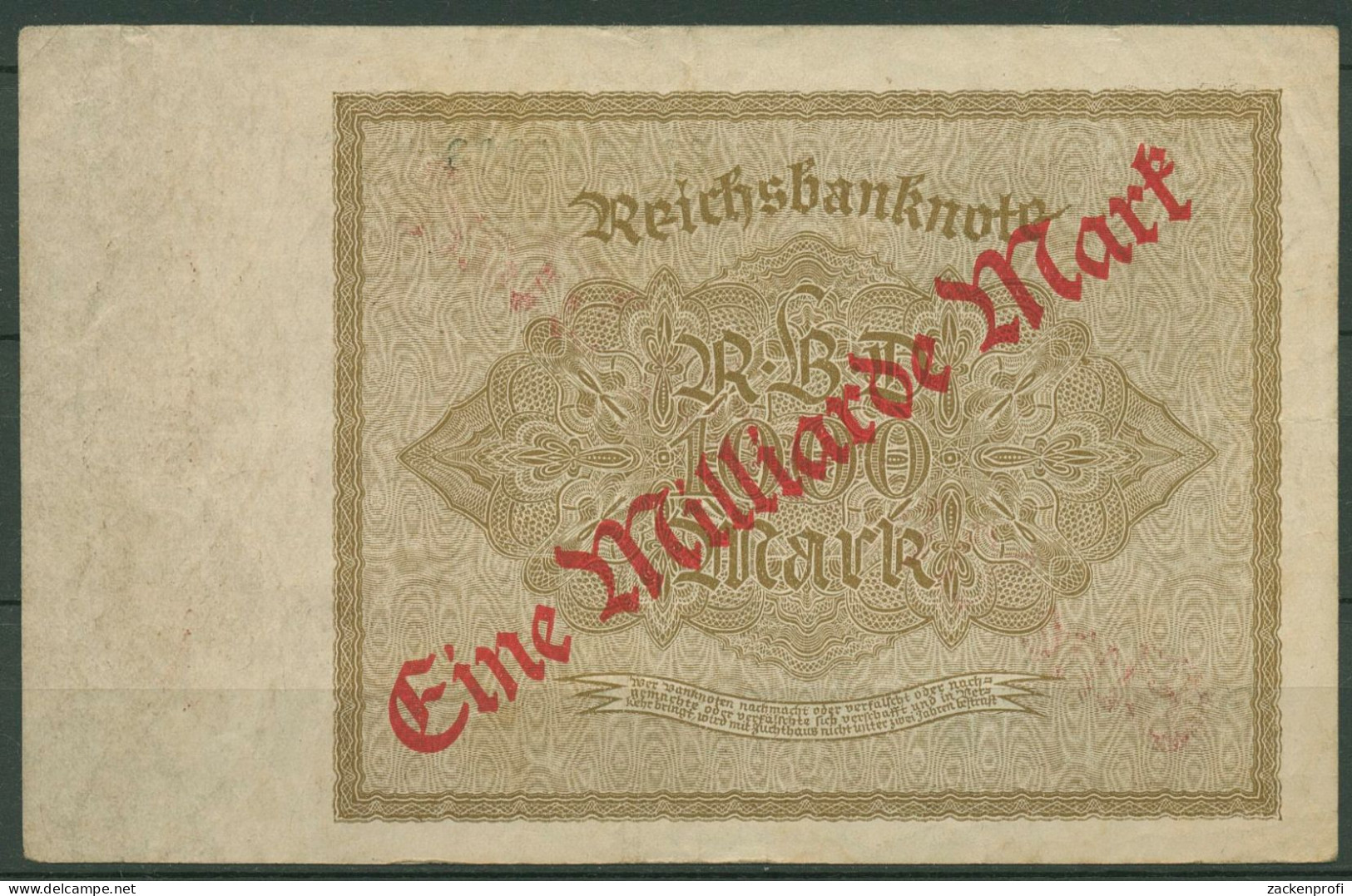 Dt. Reich 1 Milliarde Mark 1923, DEU-126b FZ B, Leicht Gebraucht (K1151) - 1 Miljard Mark