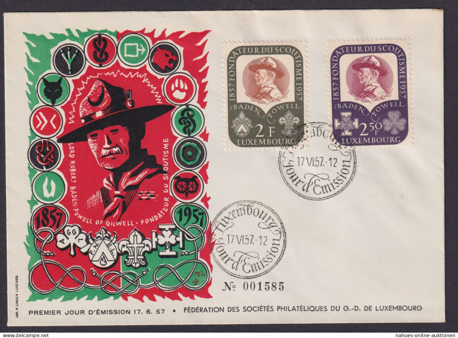 Europa Luxemburg Brief 567-568 Pfadfinder Sehr Dekorativ Als FDC Vom 17.6.1957 - Cartas & Documentos