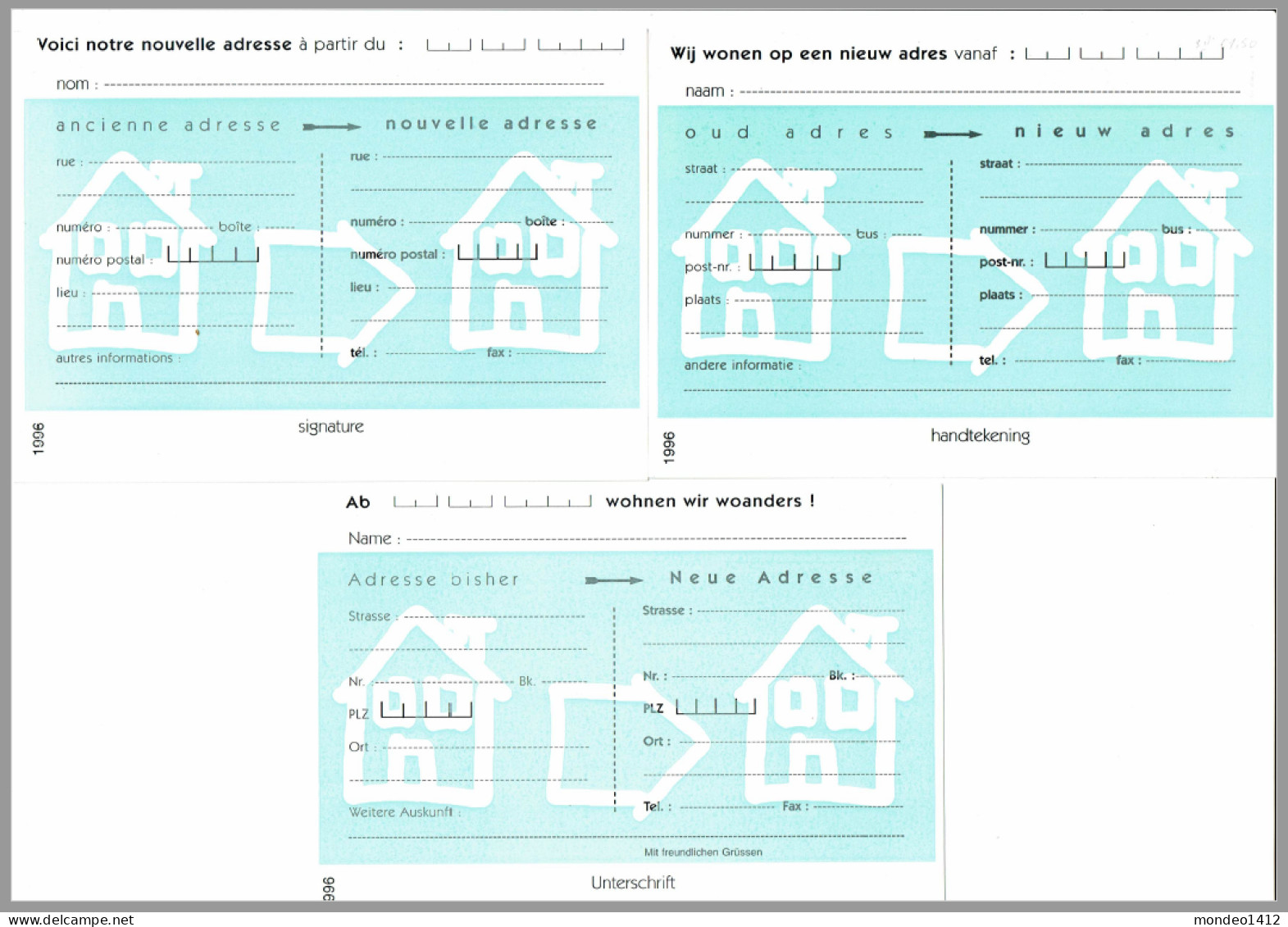 1996 - 3 Briefkaarten - N-F-D - MUTAPOST Generale Bank - Ongebruikt - Aviso Cambio De Direccion