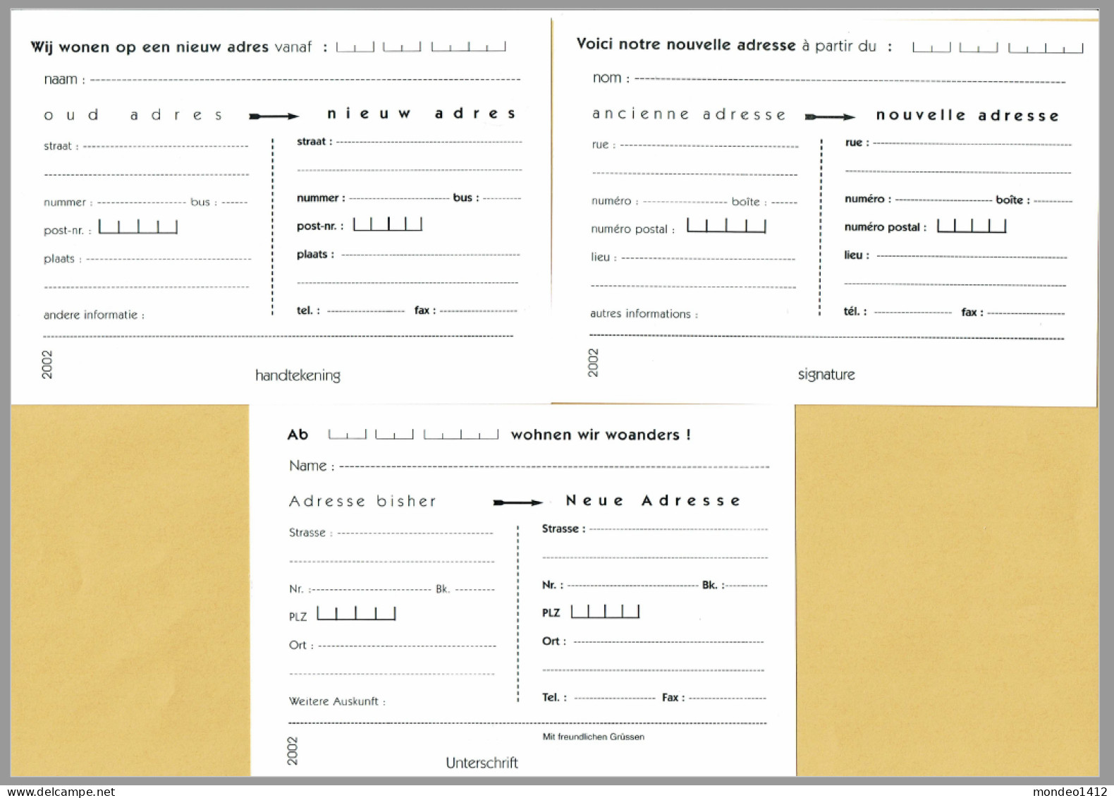 2003 - Briefkaarten - Adresverandering, Avis De Changement D'adresse Prior Zegel - Compleet N-F-D - Adreswijziging