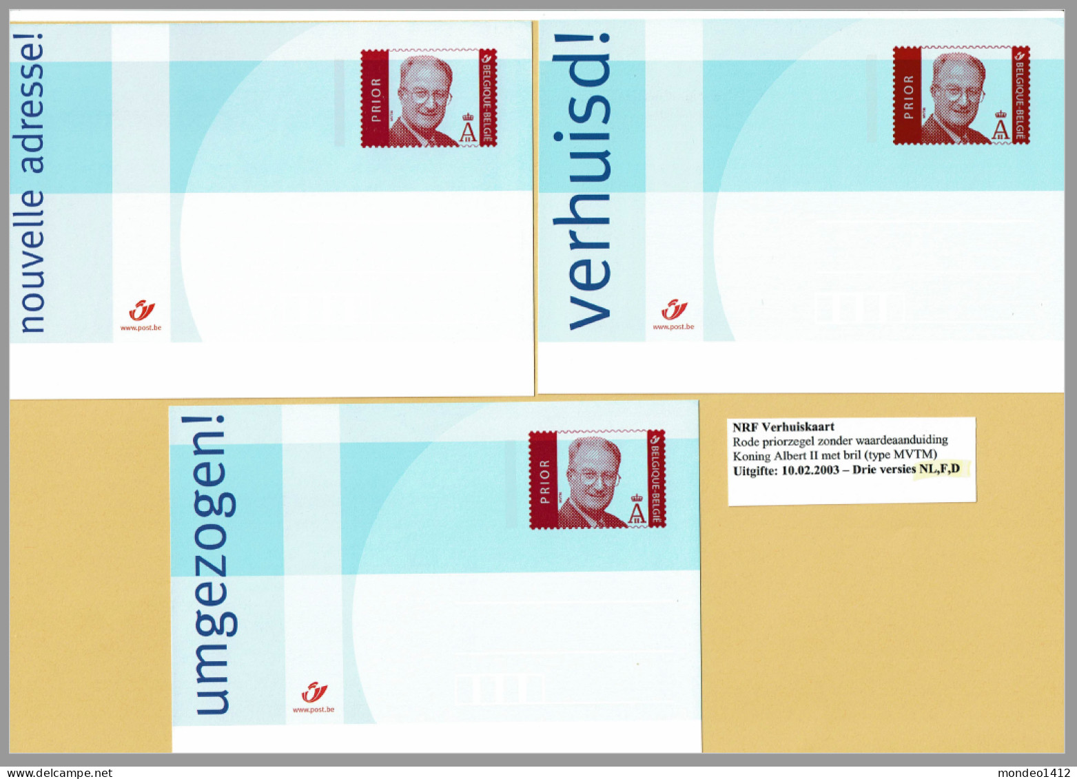 2003 - Briefkaarten - Verhuisd, Nouvelle Adresse, Umgezogen - Prior Zegel - Compleet N-F-D - Adreswijziging