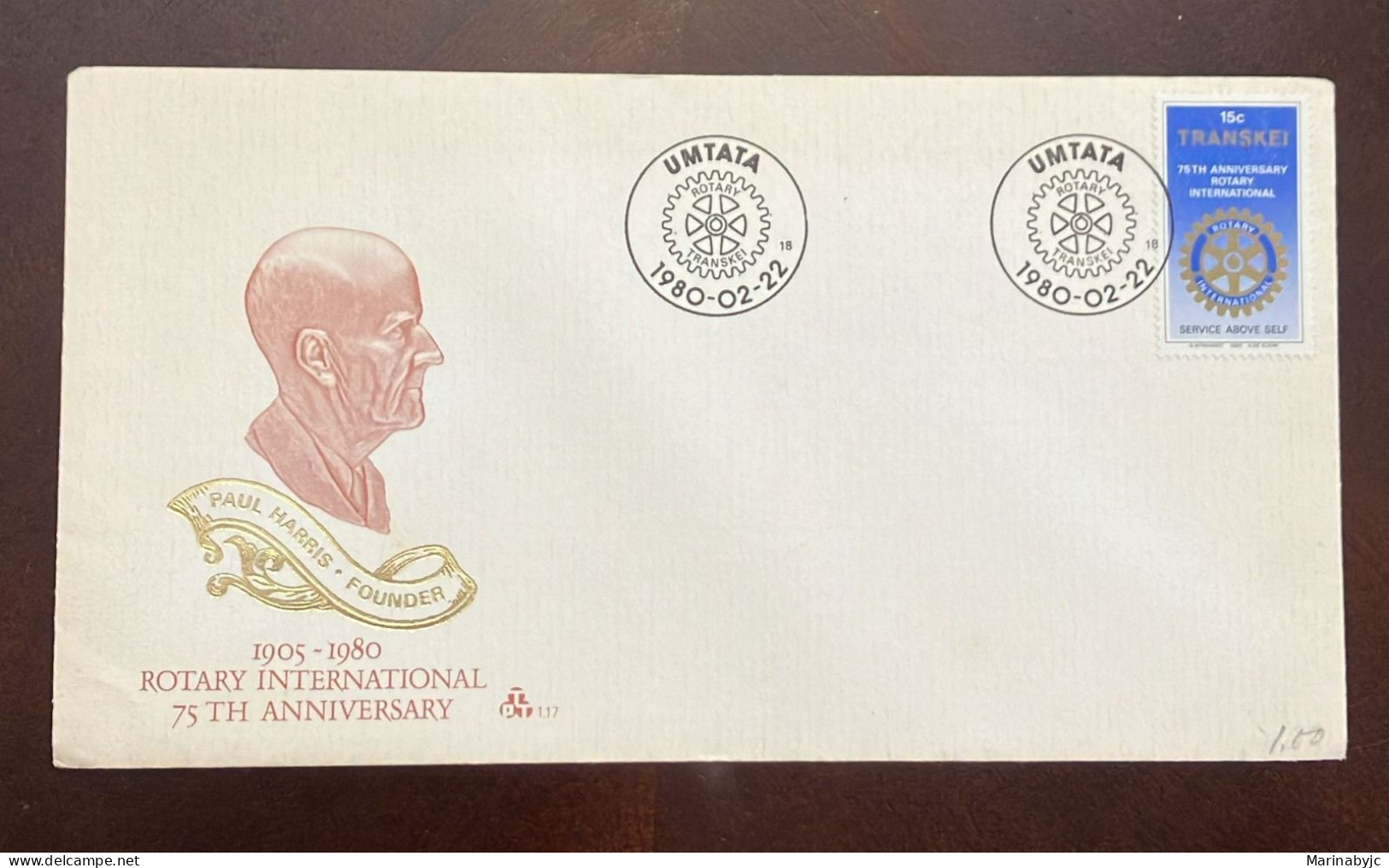 D)1980, TRANSKEI, FIRST DAY COVER, ISSUE 75TH ANNIVERSARY OF ROTARY INTERNATIONAL, FATHER PAUL HARRIS, FOUNDER, FDC - Transkei