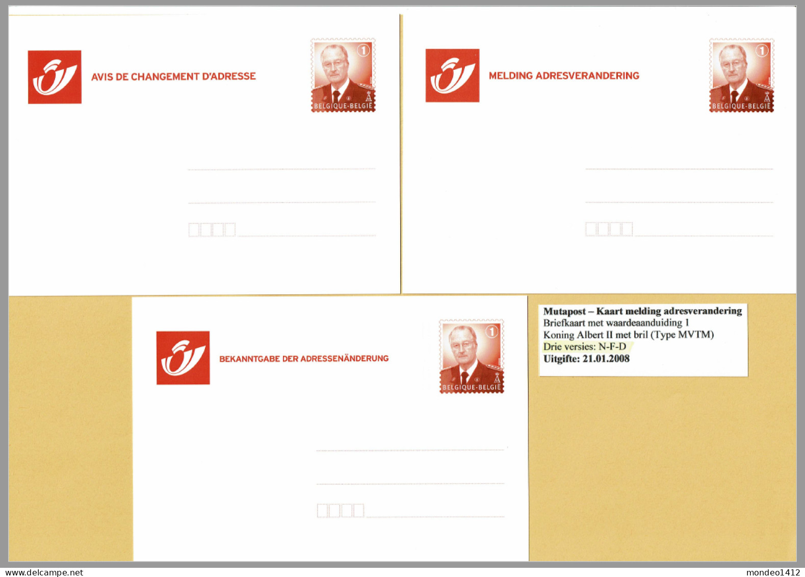 2008 - 3 Briefkaarten - N-F-D - Adresverandering, Avis De Changement D'adresse - Ongebruikt - Adreswijziging