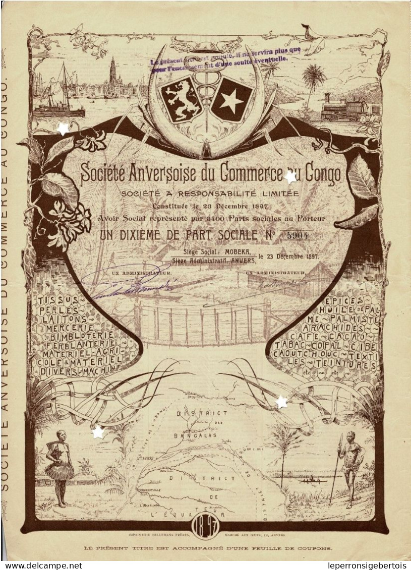 Titre De 1897 - Congo -Société Anversoise Du Commerce Au Congo -Société Congolaise à Reponsabilité Limitée - Déco - Rare - Afrika