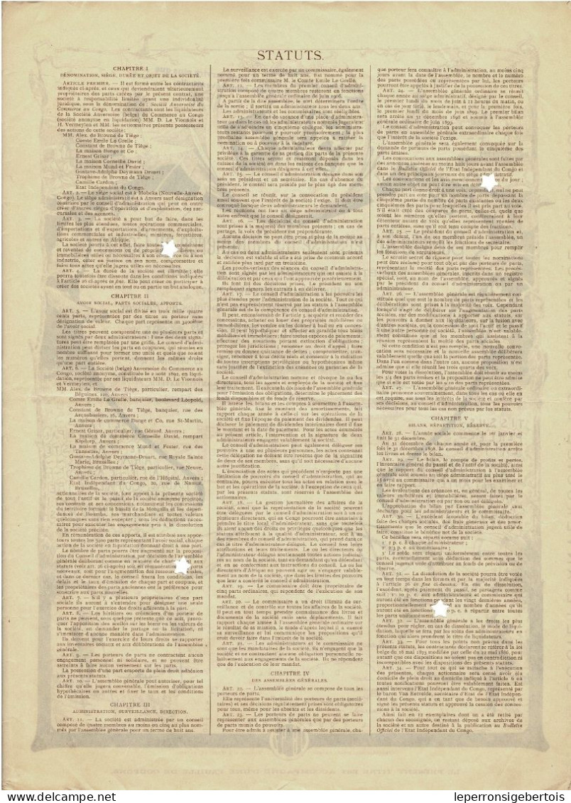 Titre De 1897 - Congo -Société Anversoise Du Commerce Au Congo -Société Congolaise à Reponsabilité Limitée - Déco - Rare - Afrika