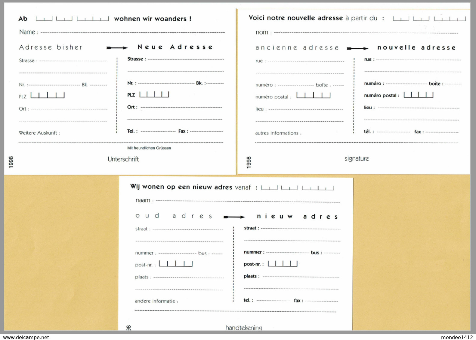 3 Briefkaarten - N-F-D - MUTAPOST Generale Bank 1999 - Adresverandering - Ongebruikt - Aviso Cambio De Direccion