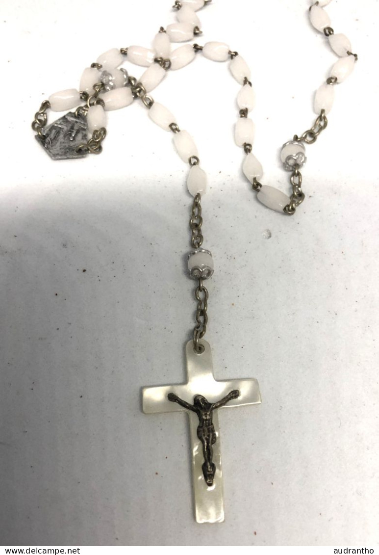 Ancien CHAPELET Catholique - Nacre Véritable - Pendentif Crucifix - Arte Religioso