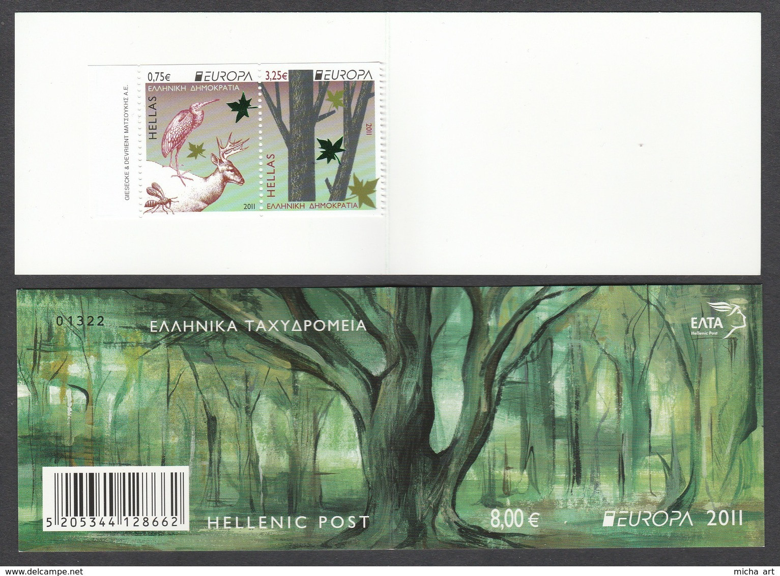 Greece 2011 Europa Cept "Forests" 2-Side Perforated Set MNH In Booklet - Unused Stamps