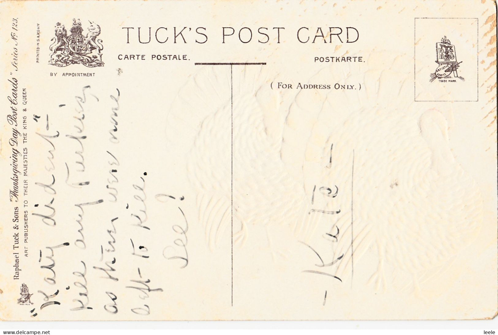BW55. Vintage Tucks Postcard. Thanksgiving.  Line Of Turkeys Leaving The Farm - Giorno Del Ringraziamento