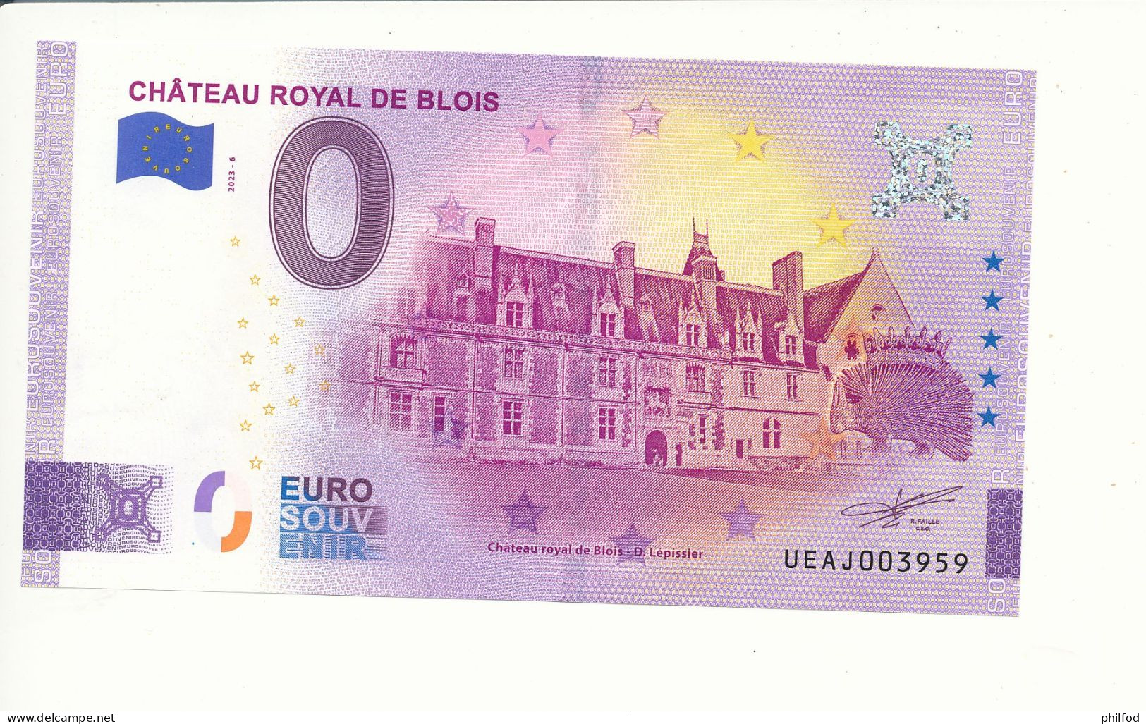 Billet Touristique  0 Euro  - CHÂTEAU ROYAL DE BLOIS - UEAJ - 2023-6 - N° 3959 - Autres & Non Classés