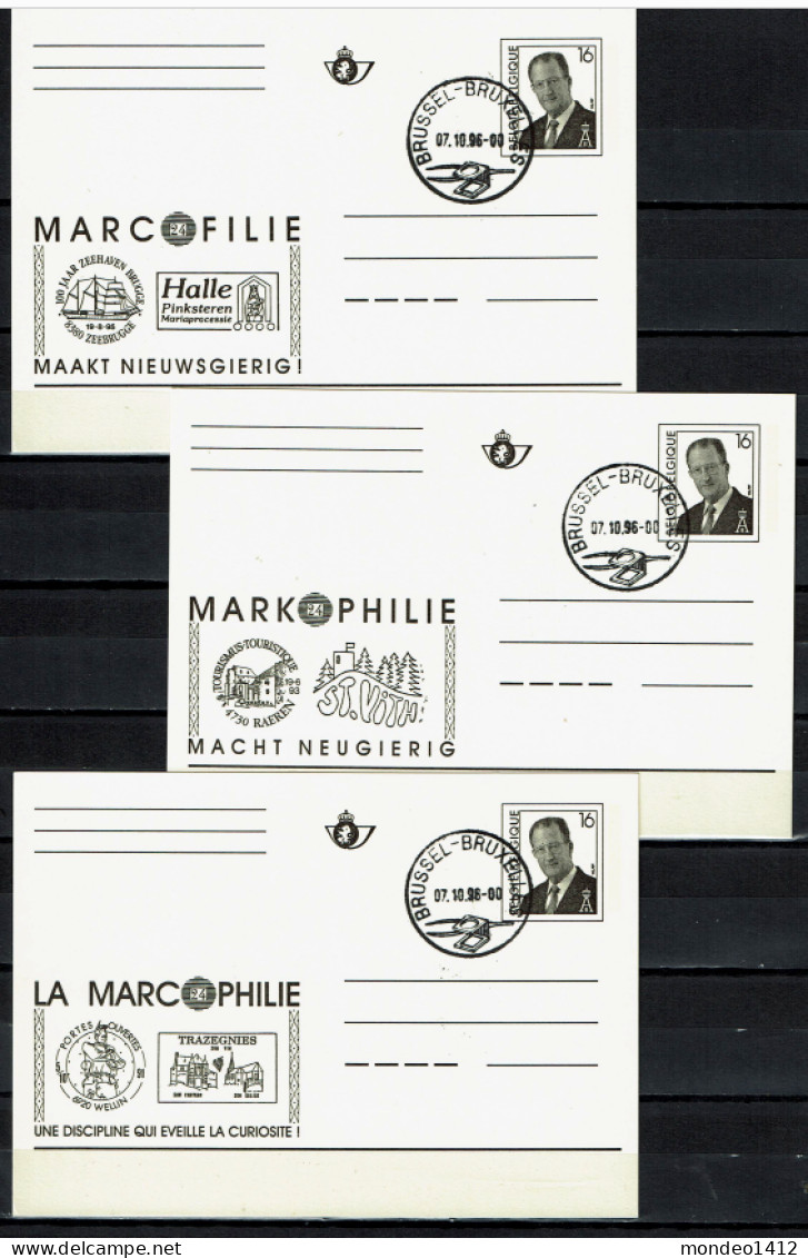 1996 - Briefkaarten / Cartes Entier Postaux : Marcofilie - 3 Langues, 3 Talen - ** Gestempeld - Postkarten 1951-..