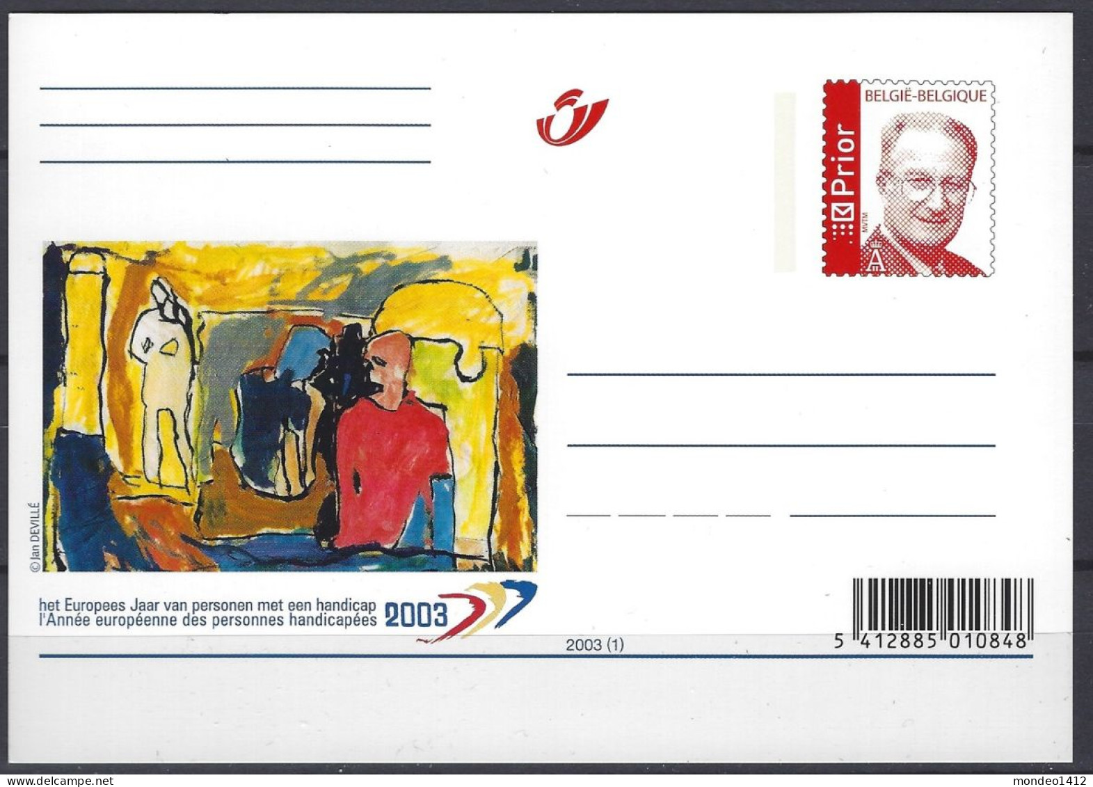 2003 - Briefkaart / Carte Entier Postal - Europees Jaar Personen Met Een Handicap  - Ongebruikt - Cartes Postales 1951-..
