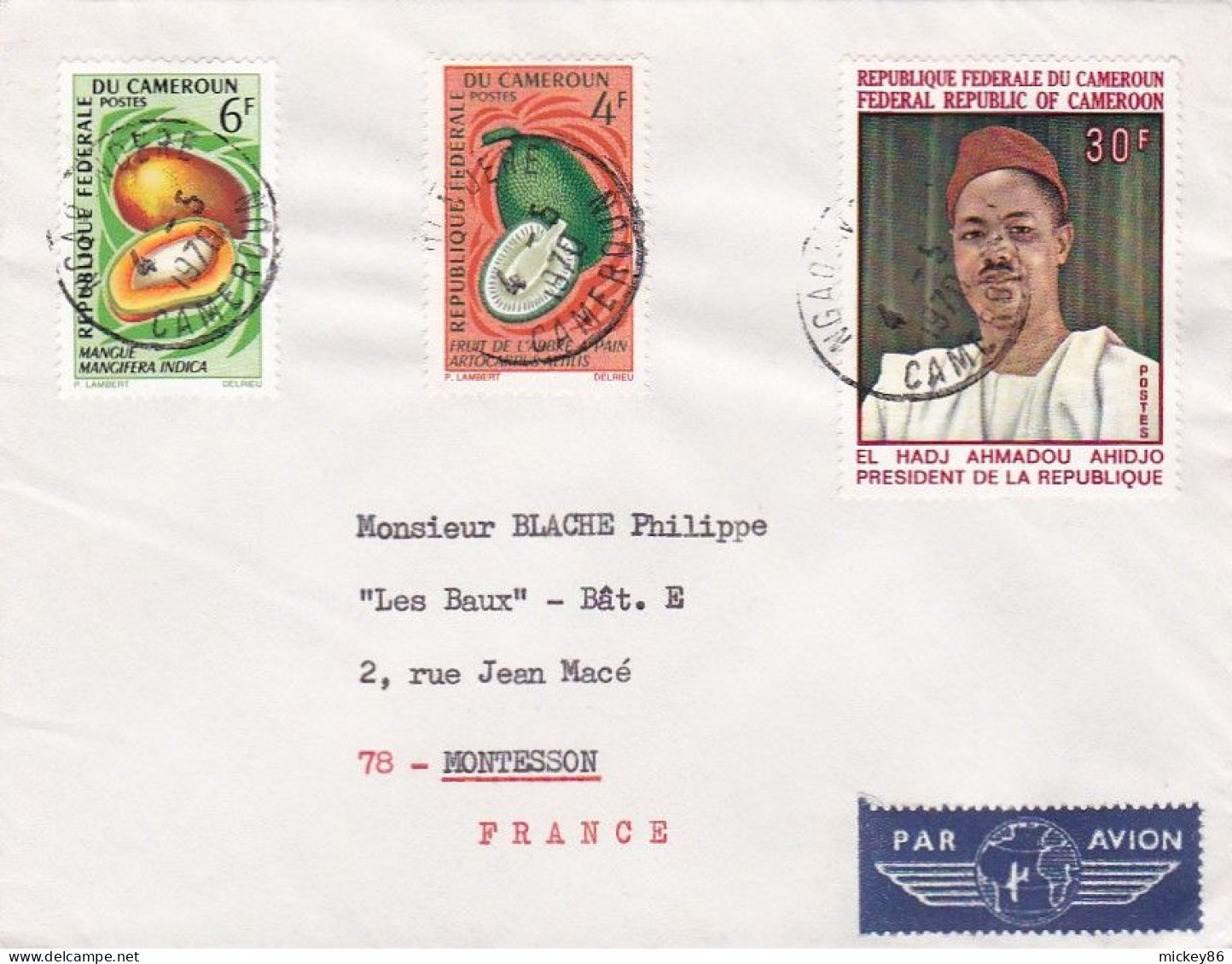 CAMEROUN --1970--Lettre De NGAOUNDERE  Pour MONTESSON  -78 (France)--timbres ( Fruit , Président  )  Sur Lettre - Kameroen (1960-...)