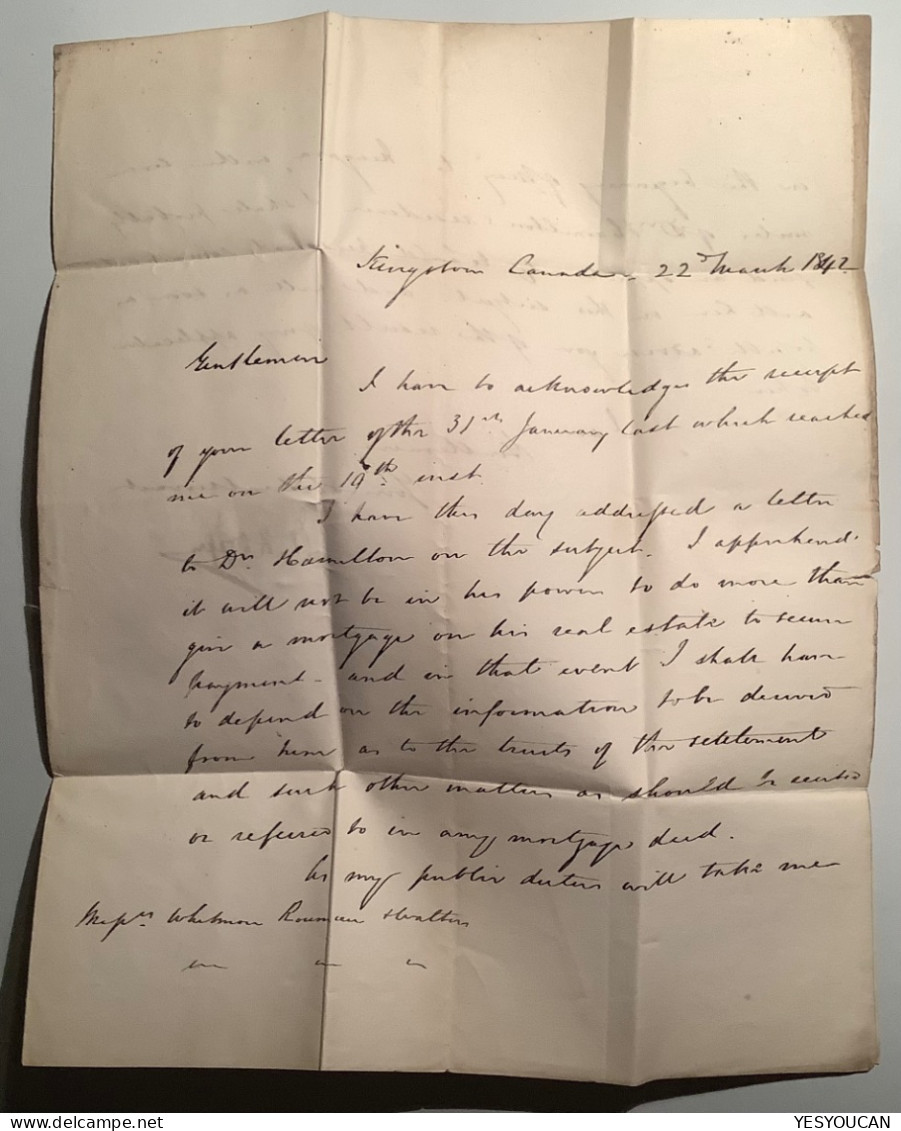 SUPERB & RARE 1842„AMERICA/L“Liverpool Packet Letter Pmk On Transatlantic Mail Cover From Kingston Canada Via Boston>GB - ...-1840 Voorlopers