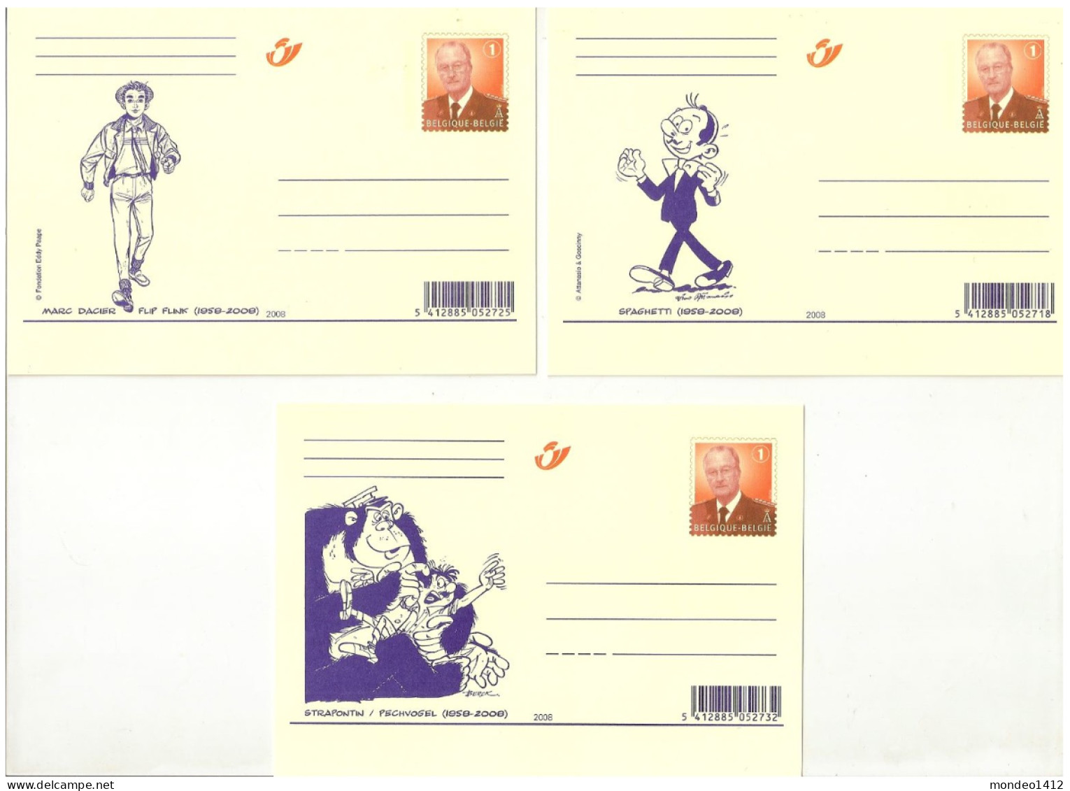 2008 - Briefkaarten / Cartes Entier Postaux : Strapontin, Marc Dacier-Flip Flink, Spaghetti - Strips, Cartoon, BD - Cartoline 1951-..