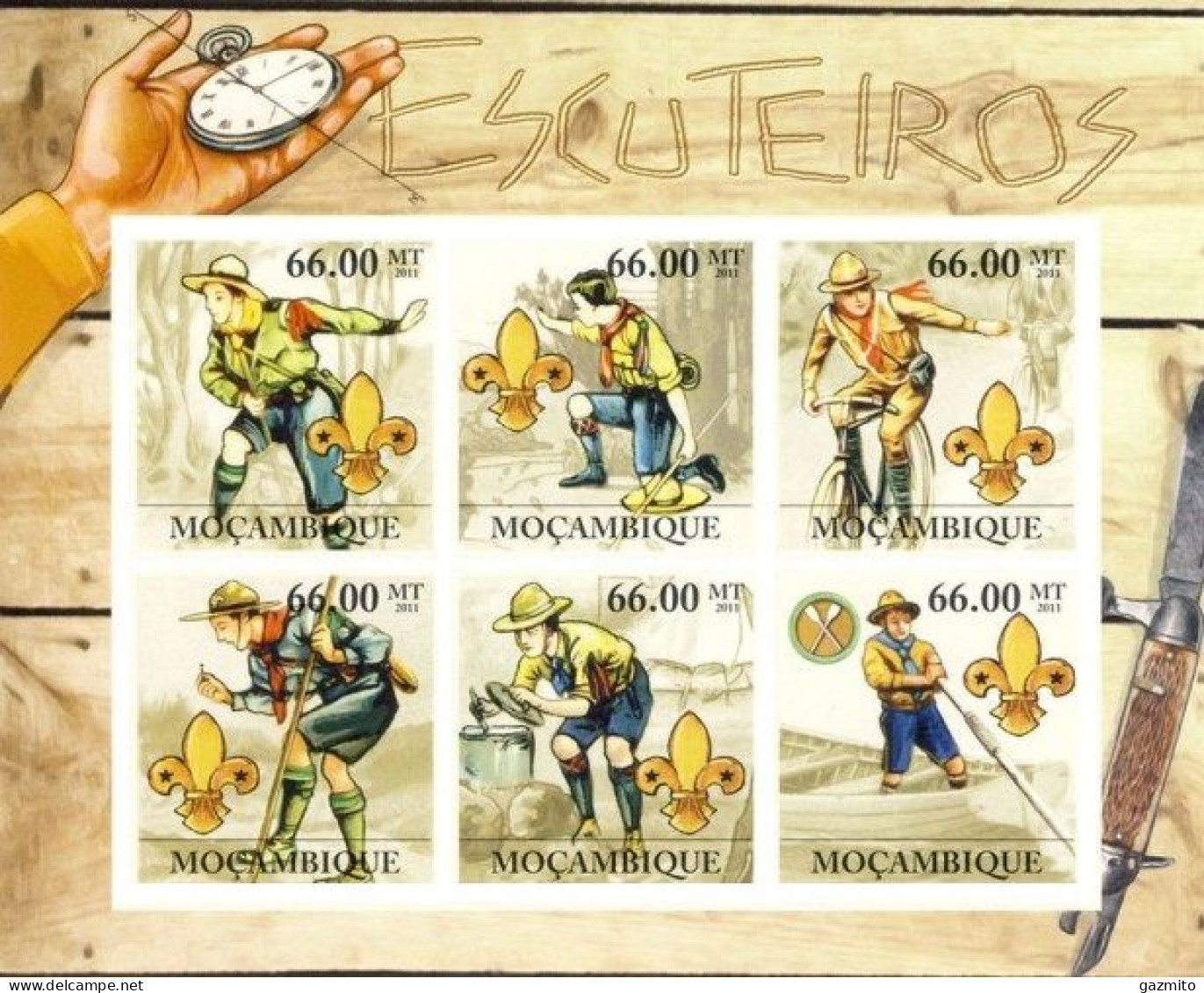 Mozambico 2011, Scout, Clock, Cycling, 6val In BF IMPERFORATED - Uhrmacherei