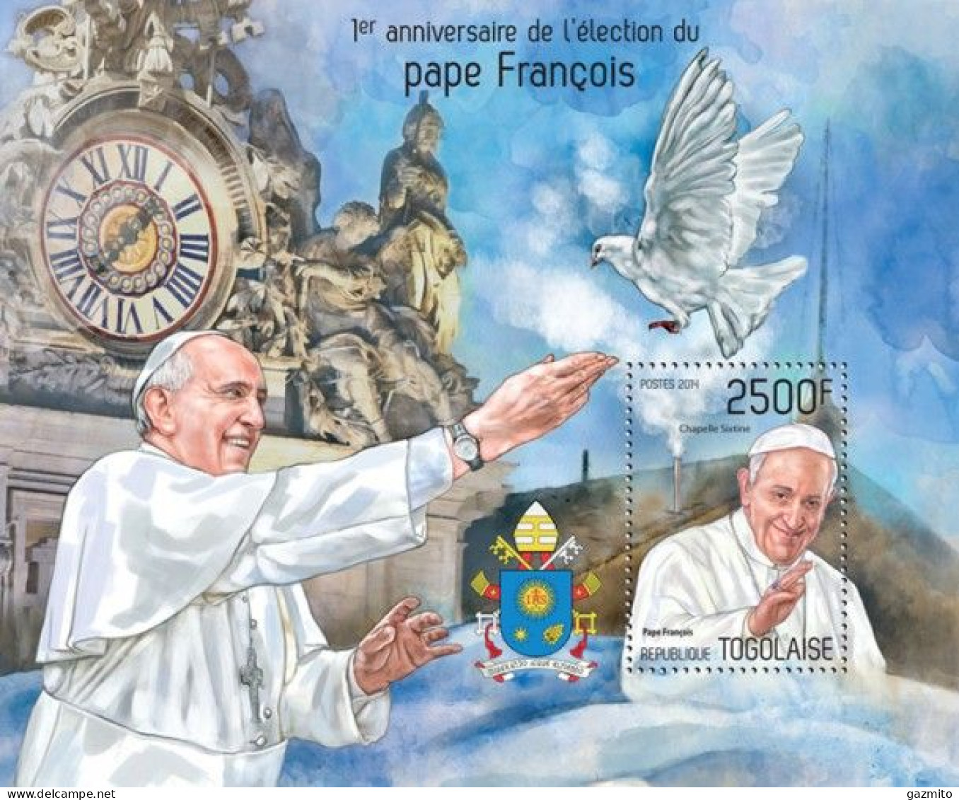 Togo 2014, Pope Francis, Clock, 4val In BF +BF - Relojería