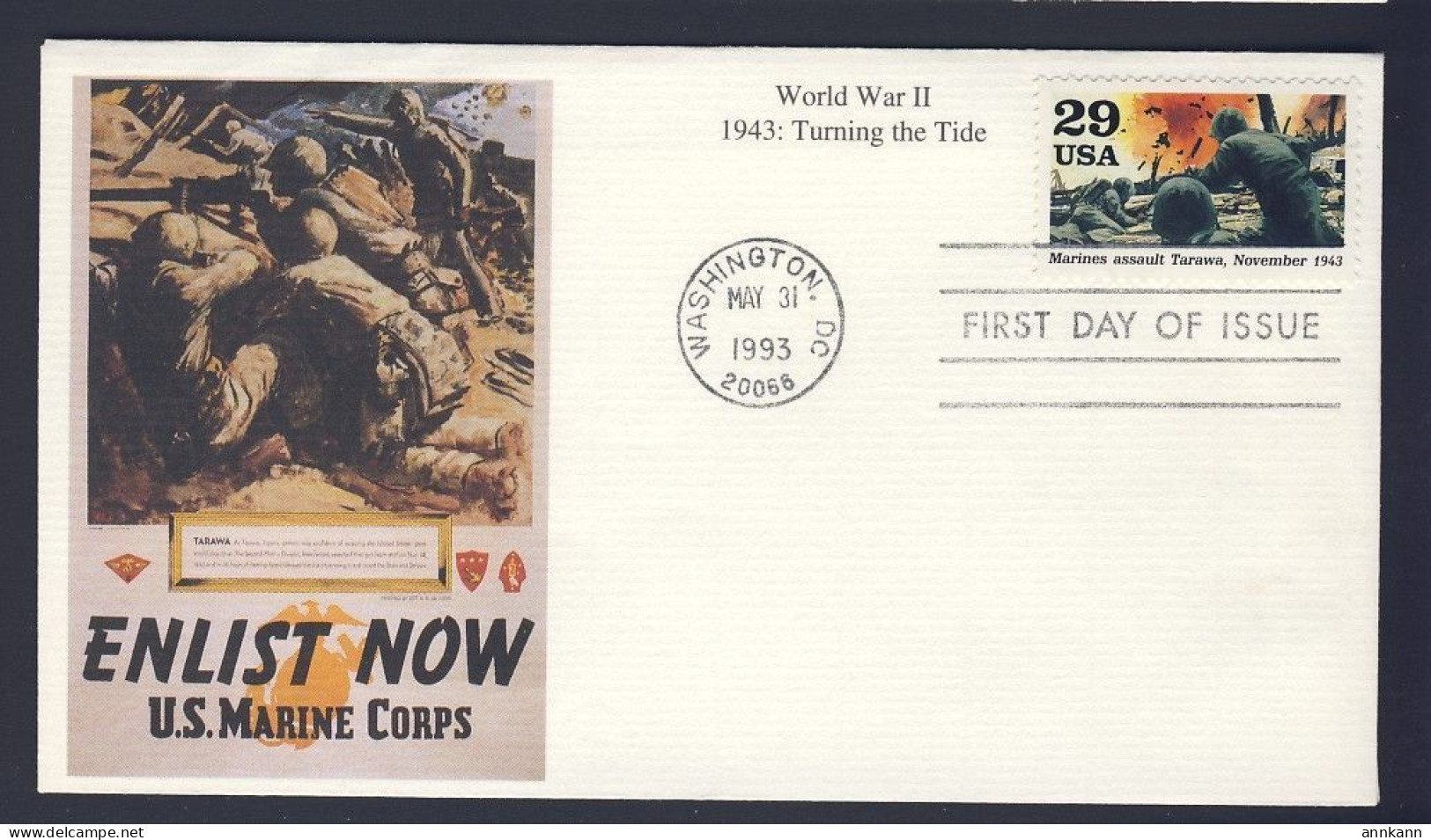 USA POSTAL HISTORY - 1993 - WWII 1943 Turning The Tide - FDC Cover - MARINES - 1991-2000
