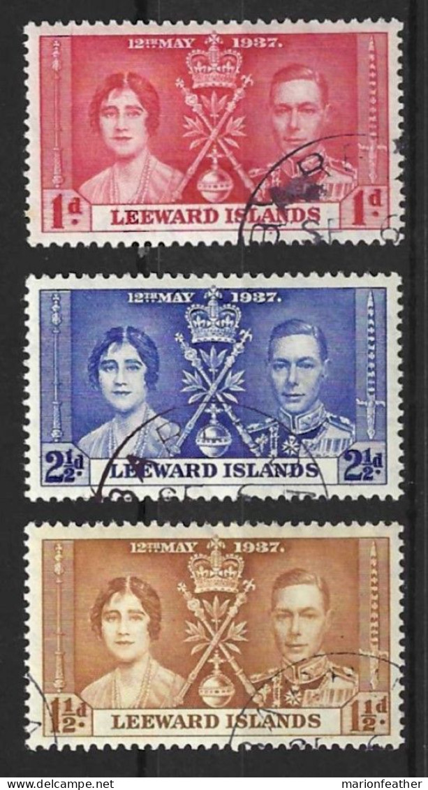 LEEWARD IS...KING GEORGE VI..(1936-52.)....OMNIBUS.....CORONATION...SET OF 3......VFU.... - Leeward  Islands