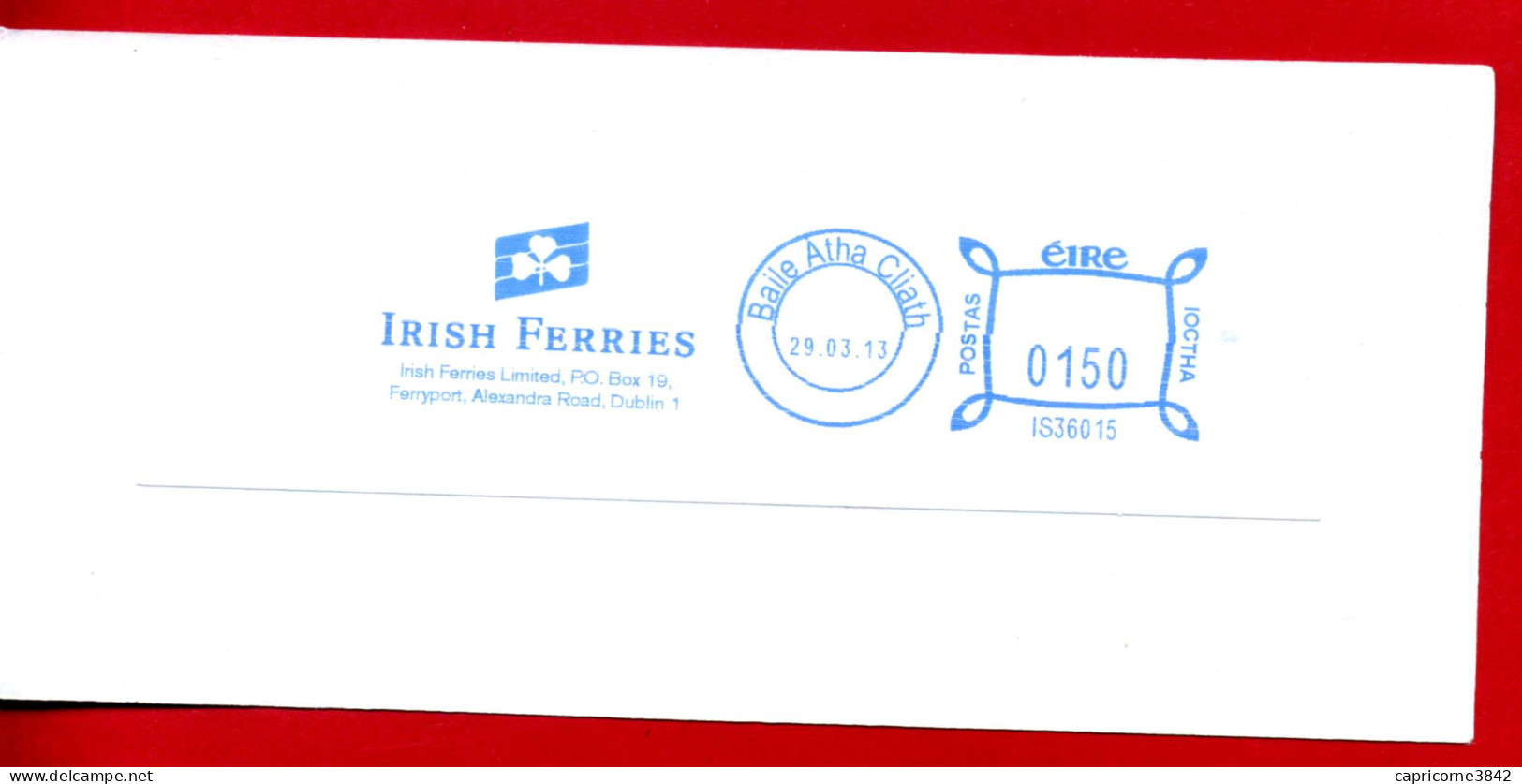 2013 - Oblitération Mécanique De La Société Maritime IRISH FERRIES - (Sur Fragment) - Franking Labels