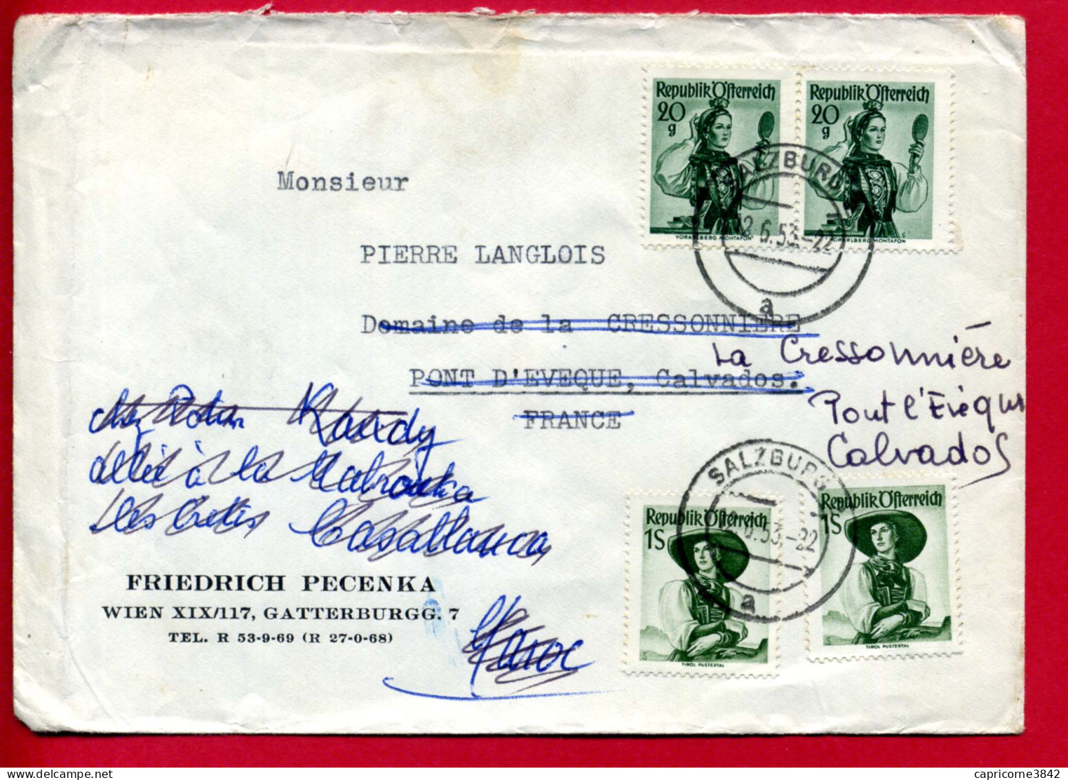 1953 - De Salzburg Pour La France - Tp N° 742 + 750 - Franking Machines (EMA)