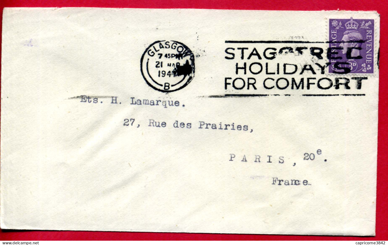 1947 - Oblitération De Glasgow "STAGGERED HOLIDAYS FOR COMFORT" Sur Tp Georges VI - Franking Machines (EMA)