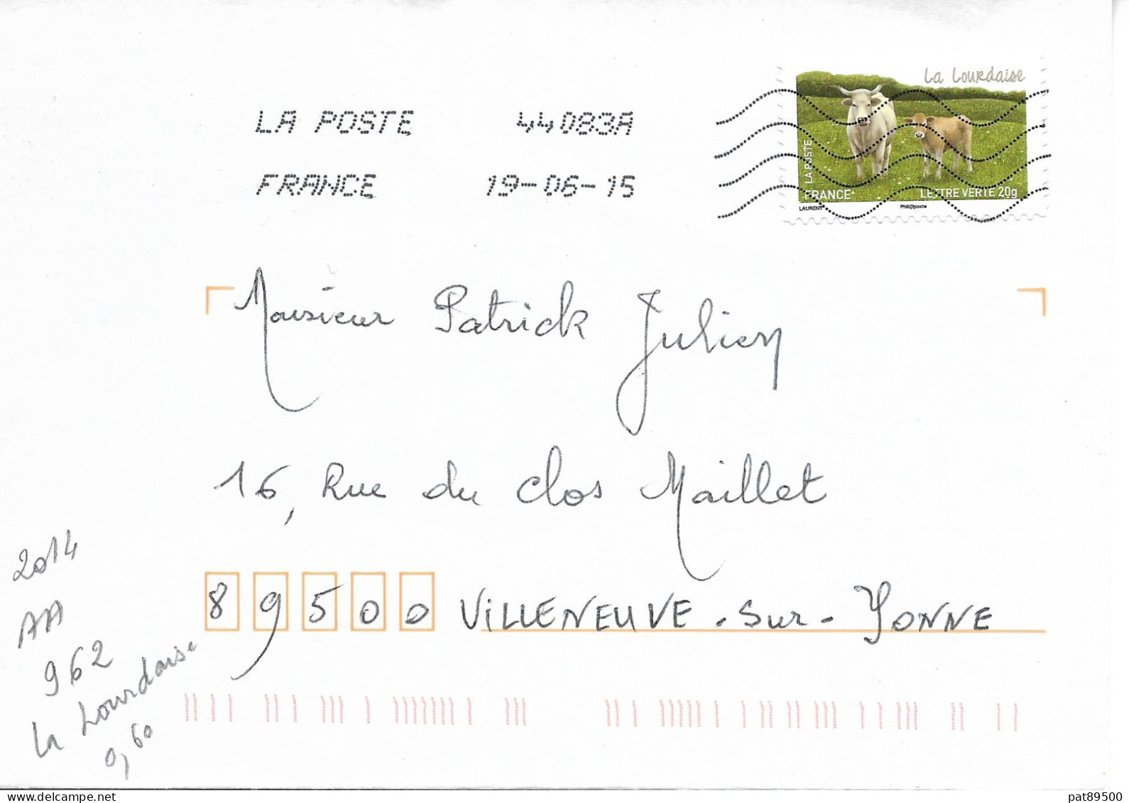 France 2014 - AA 962- Oblitéré S/enveloppe 06/2015 / Vaches De Nos Régions : La Lourdaise -hautes Pyrénées - Lettres & Documents