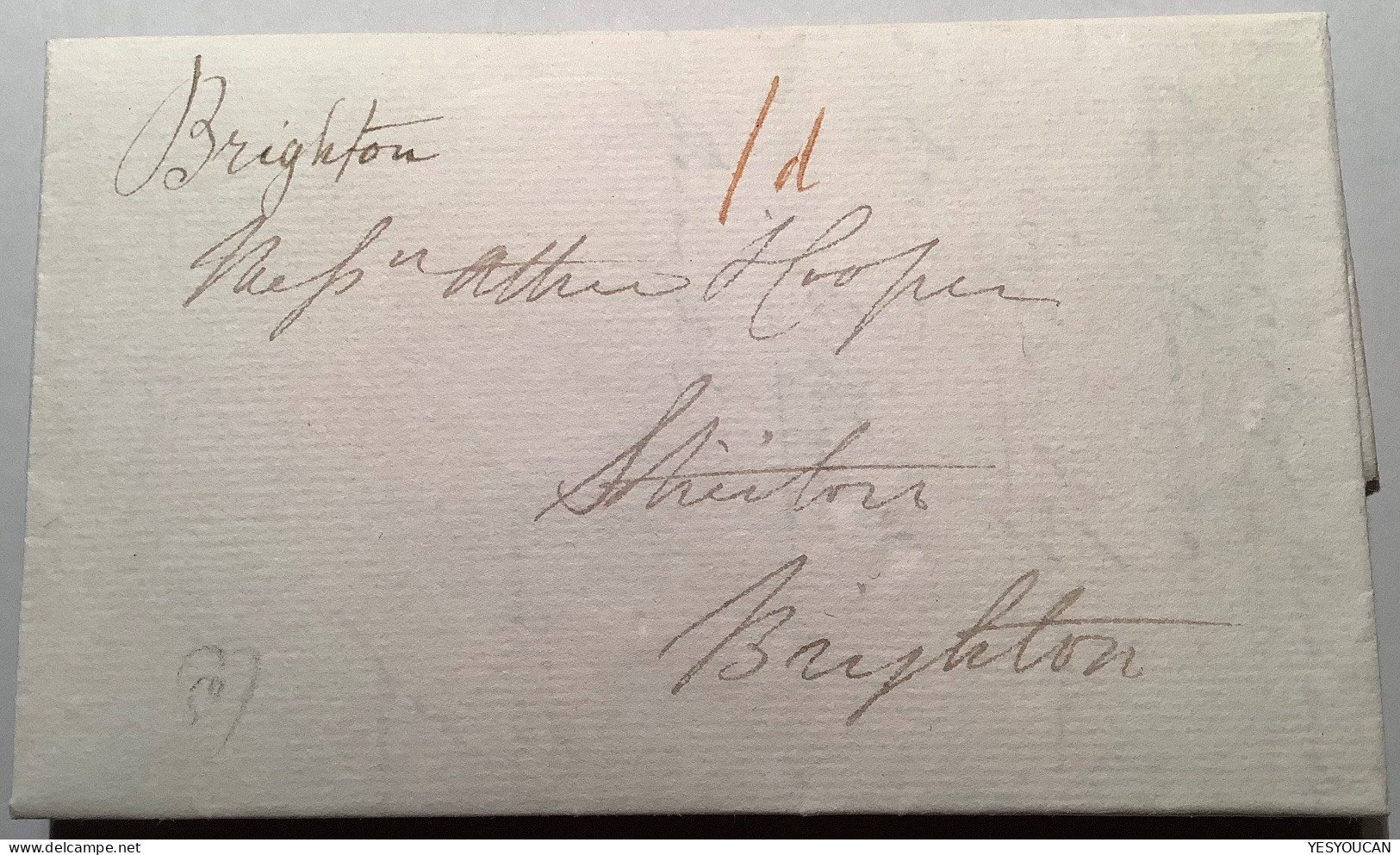 UNUSUAL 1823 Manuscript ! BRIGHTON On Local Entire Letter From Grays (GB Prephilately Cover East Sussex - ...-1840 Préphilatélie
