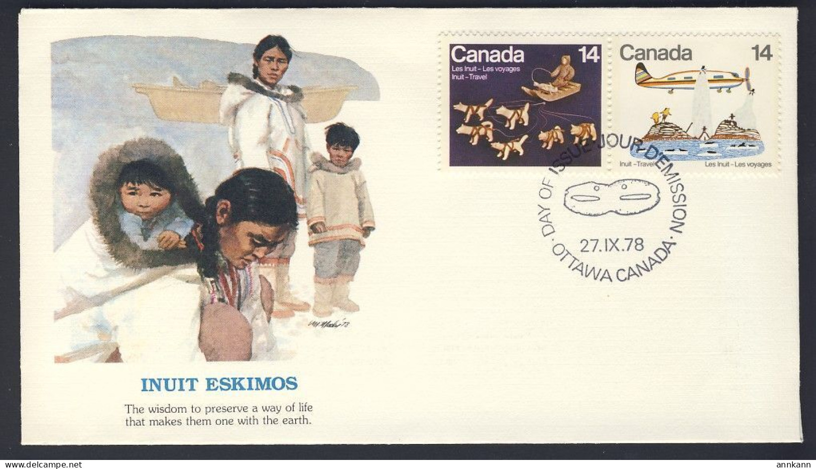 4x FDC - IINUIT ESKIMOS #769-770-771-772 Pair & Block - 1978 SEPTEMBER 27 -  CANADA POSTAL HISTORY - 1971-1980