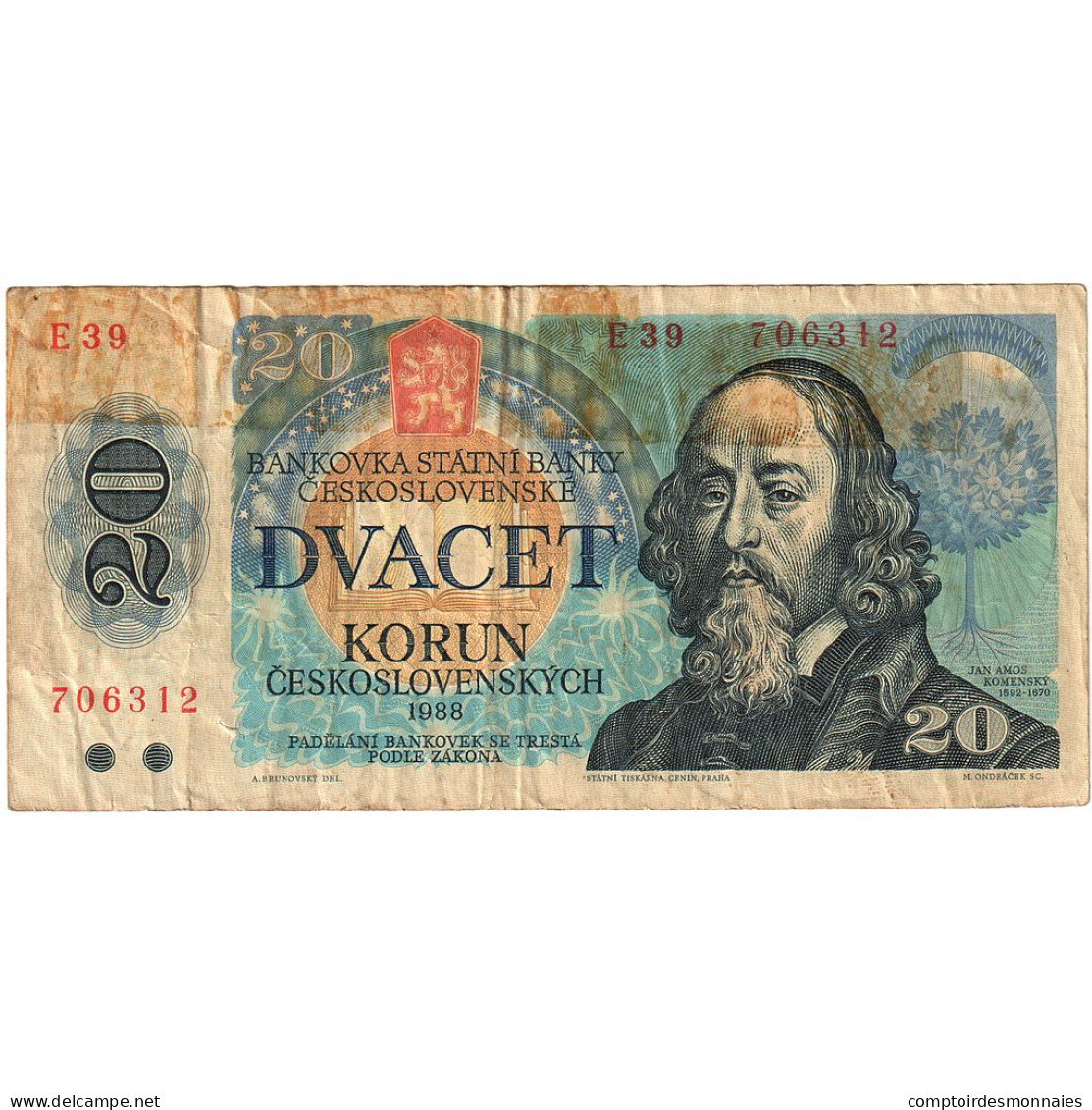 Tchécoslovaquie, 20 Korun, 1988, KM:95, AB+, Fayette:95 - Tschechoslowakei