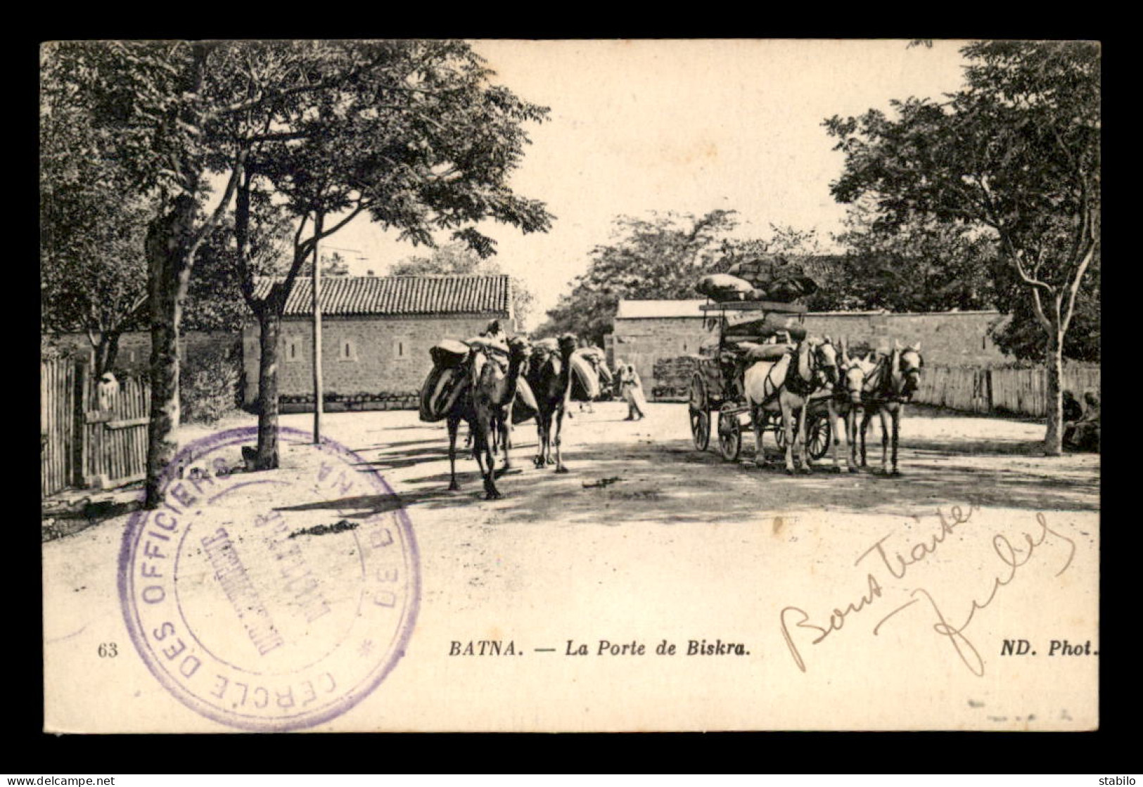 ALGERIE - BATNA - LA PORTE DE BISKRA - CACHET CERCLE DES OFFICIERS - Batna