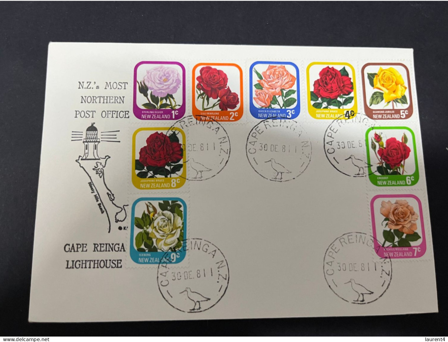 24-2-2024 (1 Y 9) New Zealand FDC - 1981 - Roses Flower FDC With Many Stamps + Cape Reinga Lighthouse - FDC