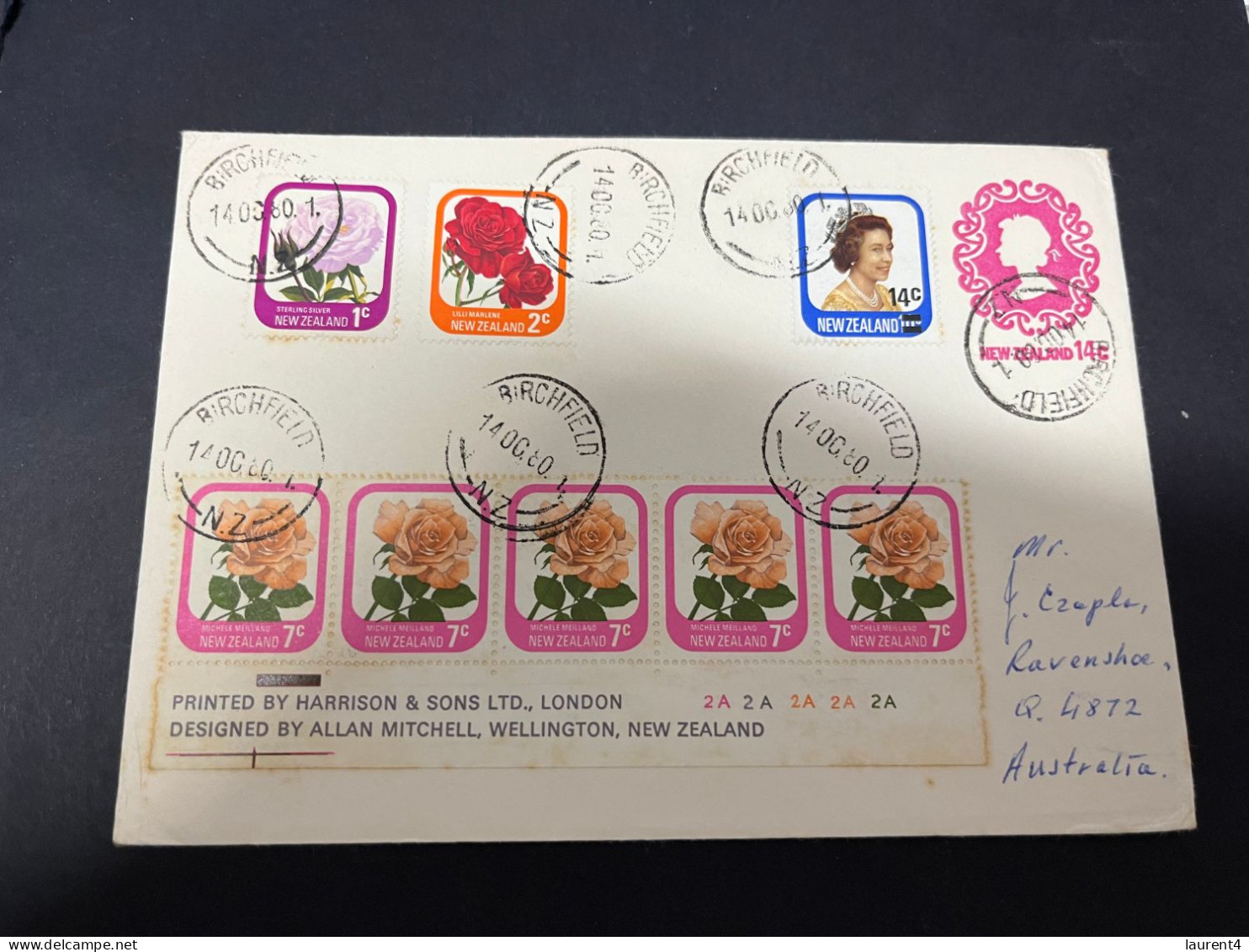 24-2-2024 (1 Y 9) New Zealand - 1980 - Roses Flower With Many Stamps (posted To Australia) - FDC