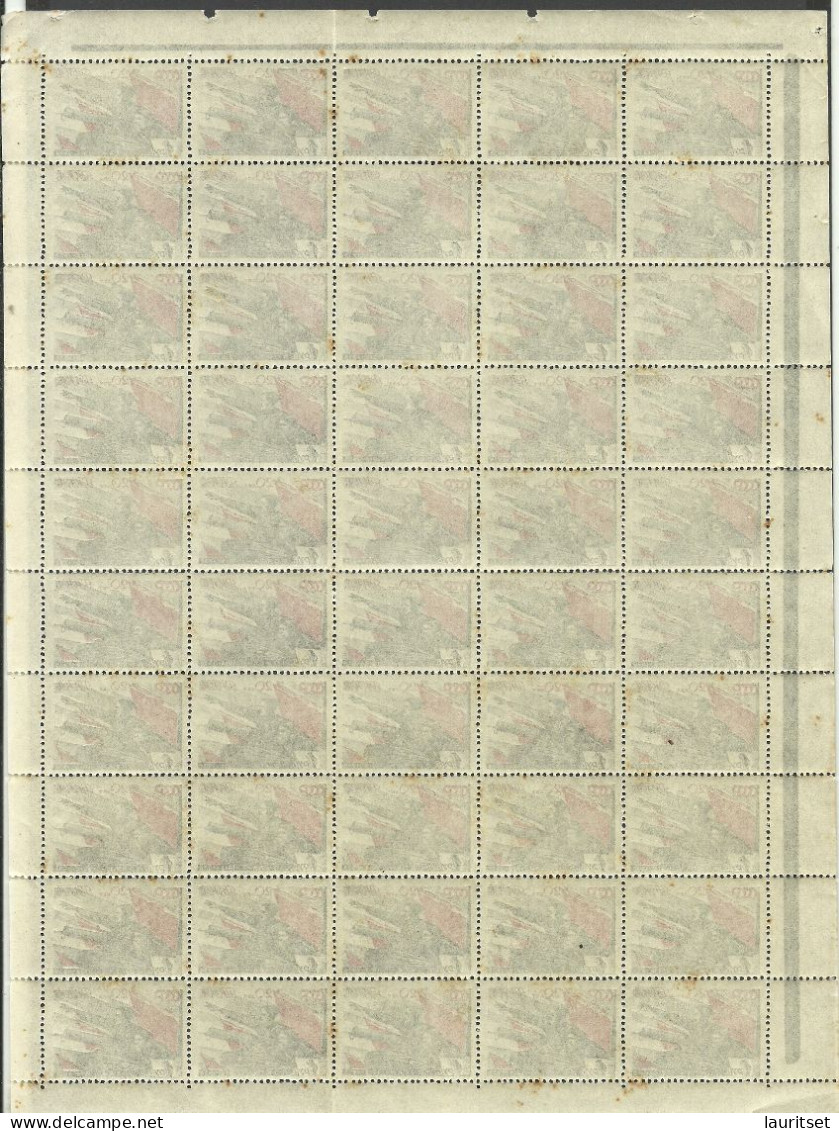 RUSSIA Russland 1938 Michel 594 Complete Sheet Of 50 Stamps MNH NB! Some Stain Spots & Separation At Fold - Unused Stamps