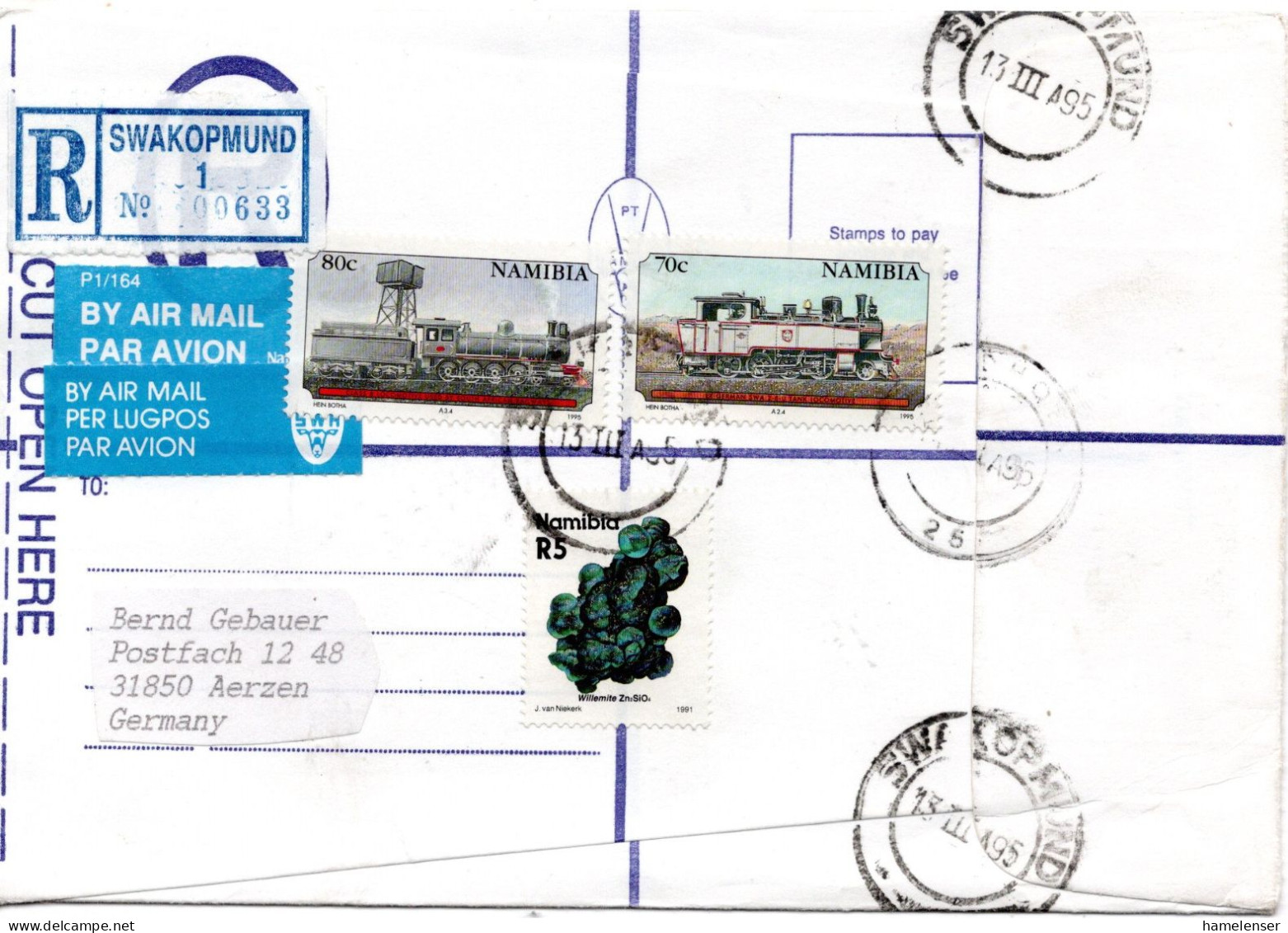 75269 - Namibia - 1995 - 5R Mineralien MiF A R-LpBf SWAKOPMUND -> Deutschland - Namibie (1990- ...)