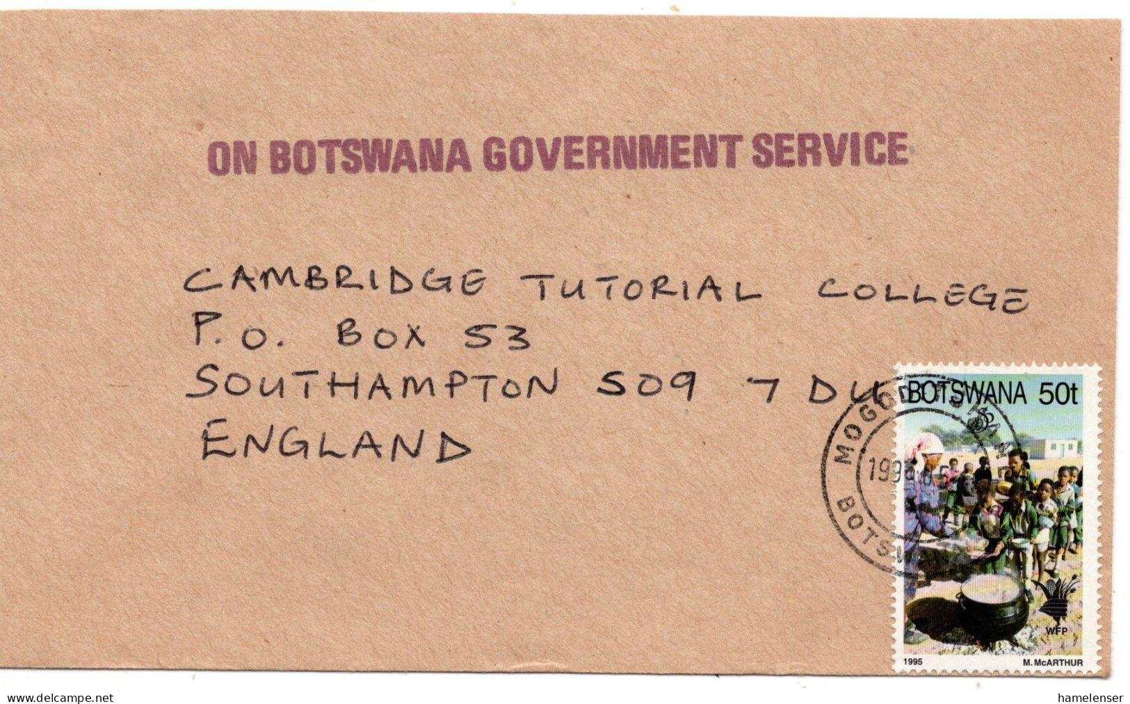 75274 - Botswana - 1996 - 50t Welternaehrungsprogramm EF A Bf MOGODITSHANE -> Grossbritannien - Botswana (1966-...)