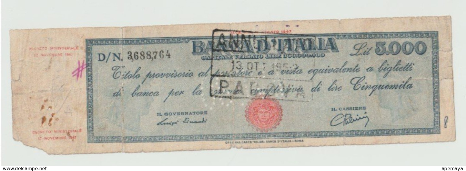 FALSO D'EPOCA. 5000 LIRE REPUBBLICA. 22/11/1947. DATA DI FANTASIA. - [ 8] Vals En Specimen