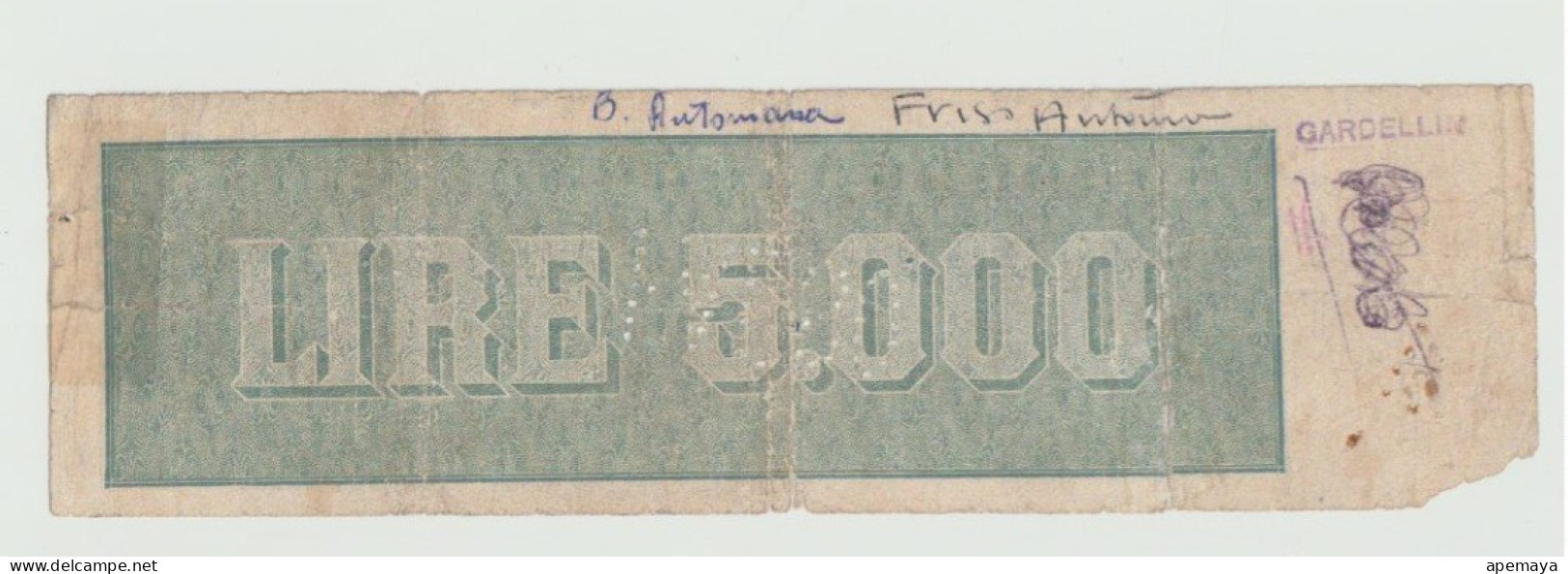 FALSO D'EPOCA. 5000 LIRE REPUBBLICA. 22/11/1947. DATA DI FANTASIA. - [ 8] Fakes & Specimens