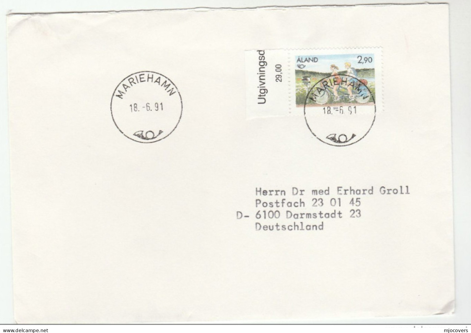 CYCLING Mariehamn ALAND Cover To Germany Bike Bicycle 1991 Stamps - Vélo