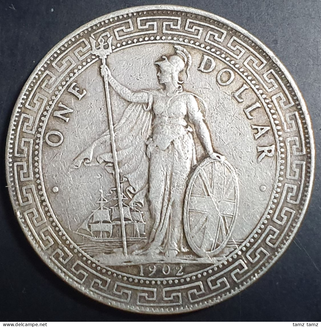 Great Britain Hong Kong 1 One Trade Dollar 1902 XF Bombay Mint Sharp Detail Black Patina - Kolonies