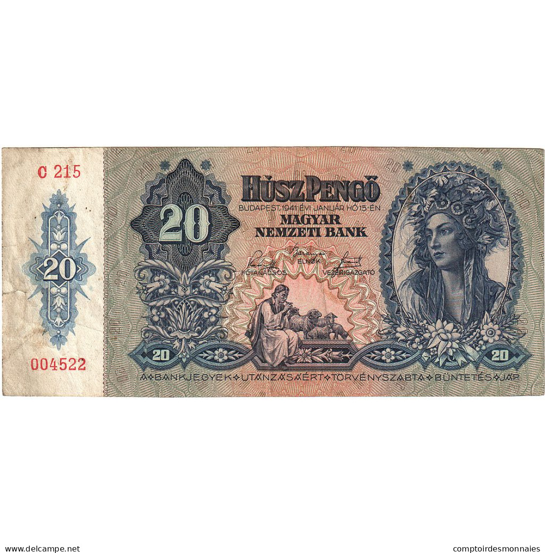 Hongrie, 20 Pengö, 1941-01-15, KM:109, TB - Hungría