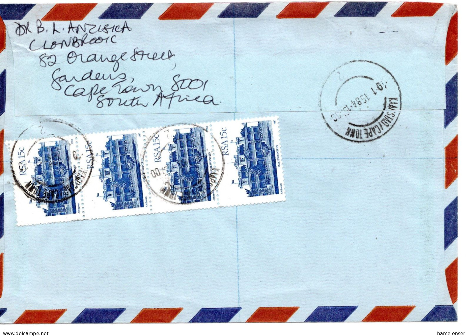 75287 - Südafrika - 1984 - 1R Parlament MiF A R-EilLpBf CAPE TOWN -> Grossbritannien - Storia Postale