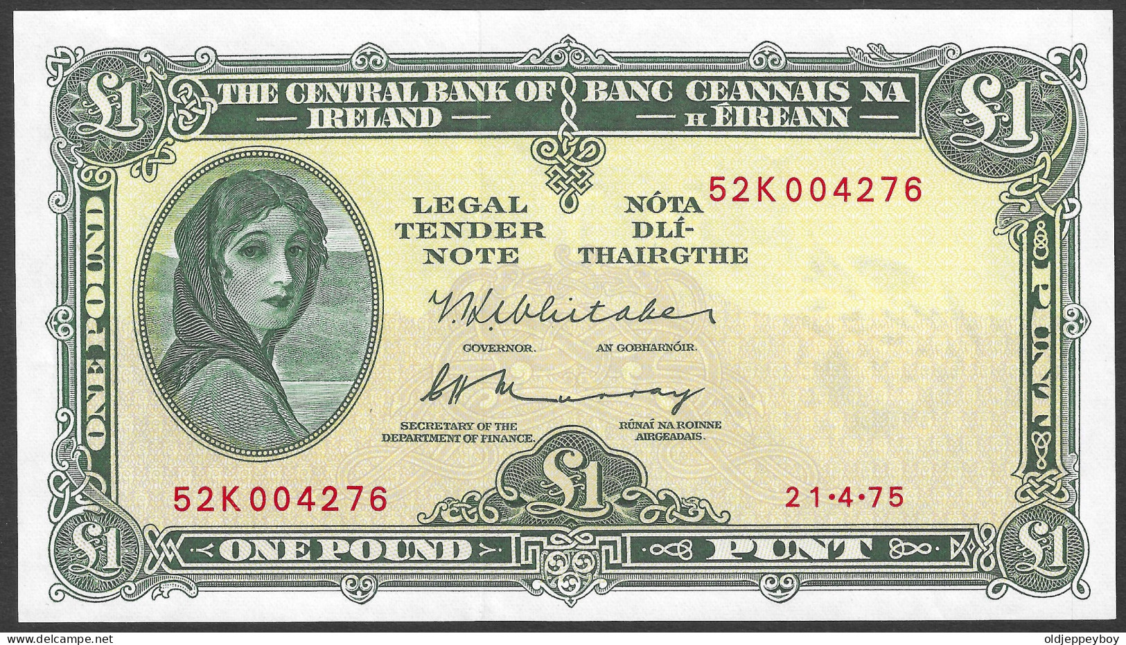 Ireland | 1975 | 1 Pound | P.64c | 52K 004276 | UNC - Irlande