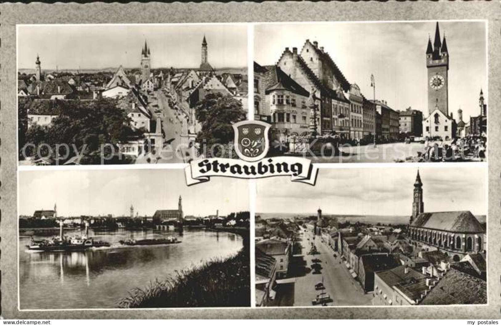 72922427 Straubing Teilansichten Stadtturm Kirche Donau Schifffahrt Bromsilber S - Straubing