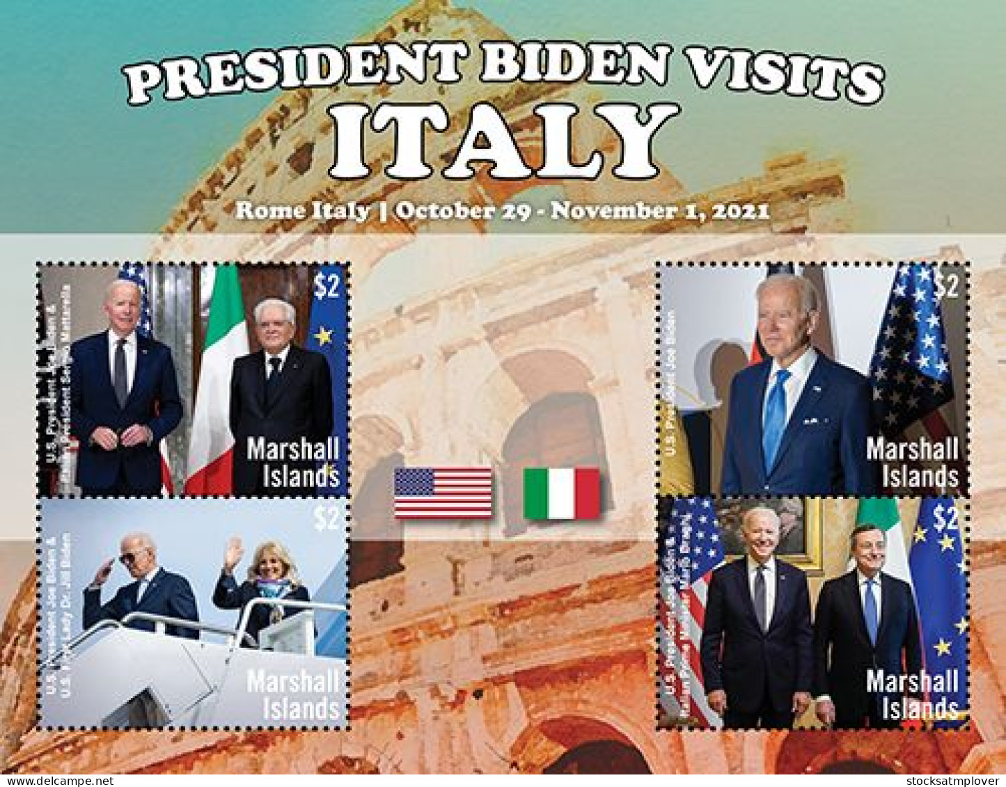 Marshall Islands 2022 President Biden Visits Italy Sheetlet Of 4   I202401 - Marshall