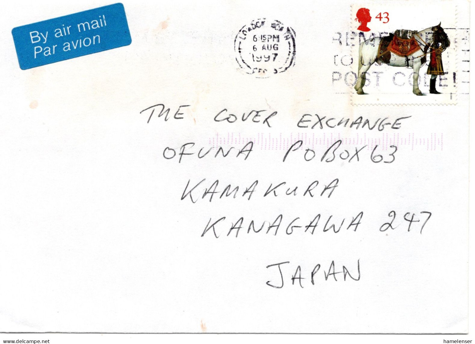 75302 - Grossbritannien - 1997 - 43p Pferde EF A LpBf LONDON NORTH -> Japan - Chevaux